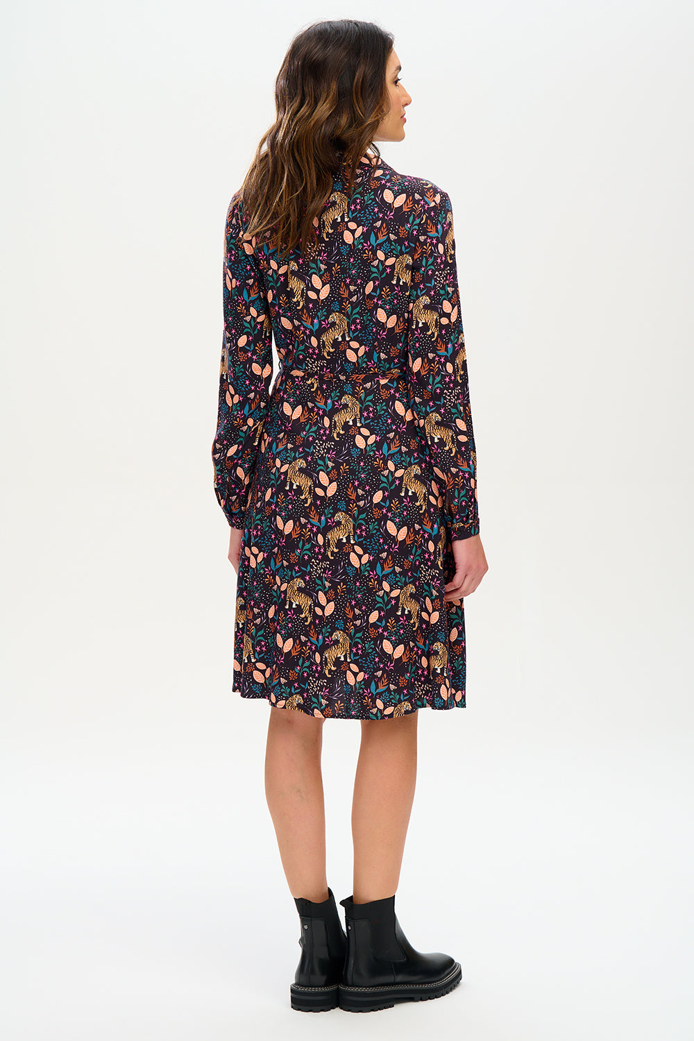 Zadie Shirt Dress - Black/Multi Jungle Tigers