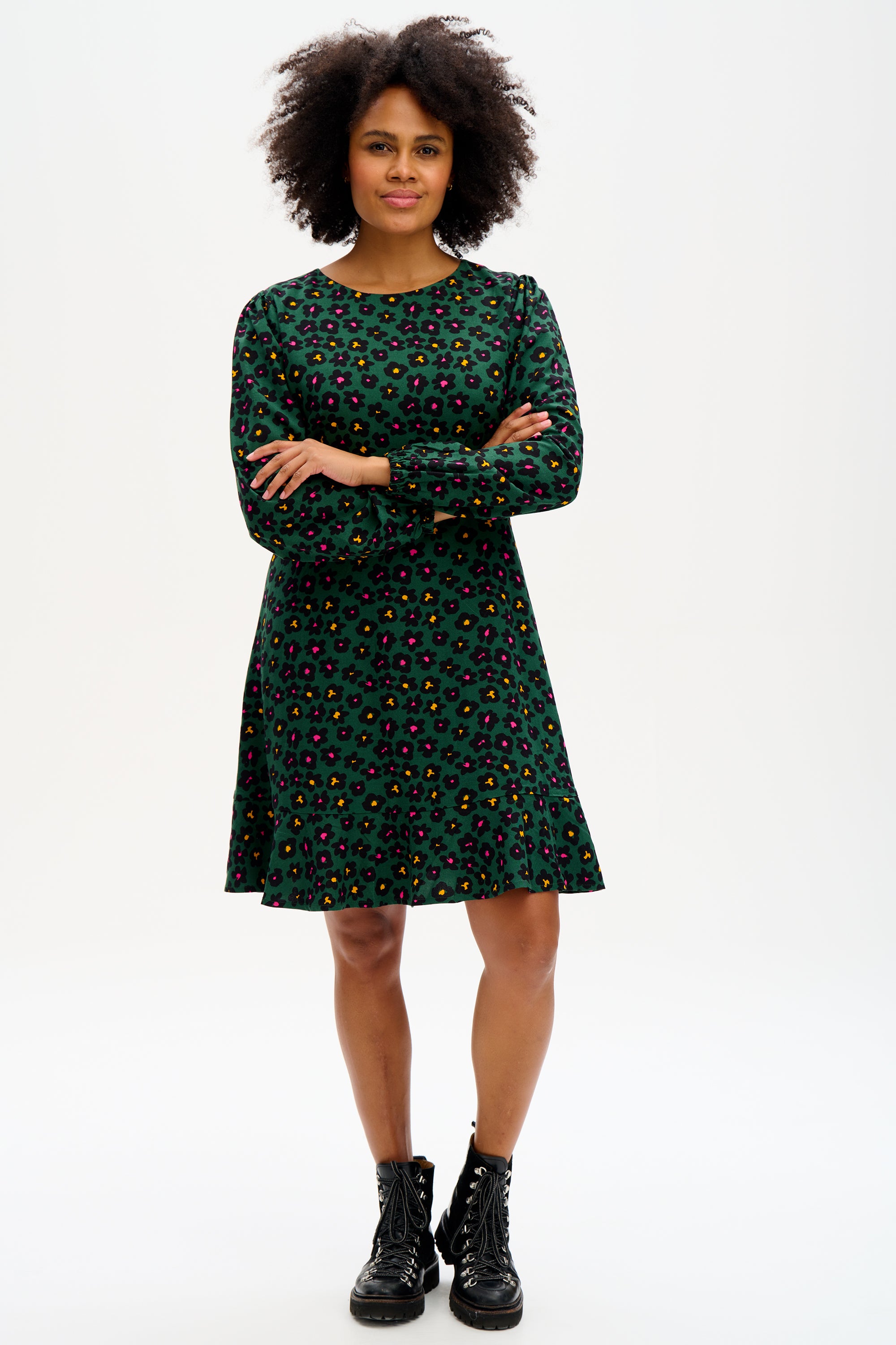 Juliette Dress - Green, Painted Floral