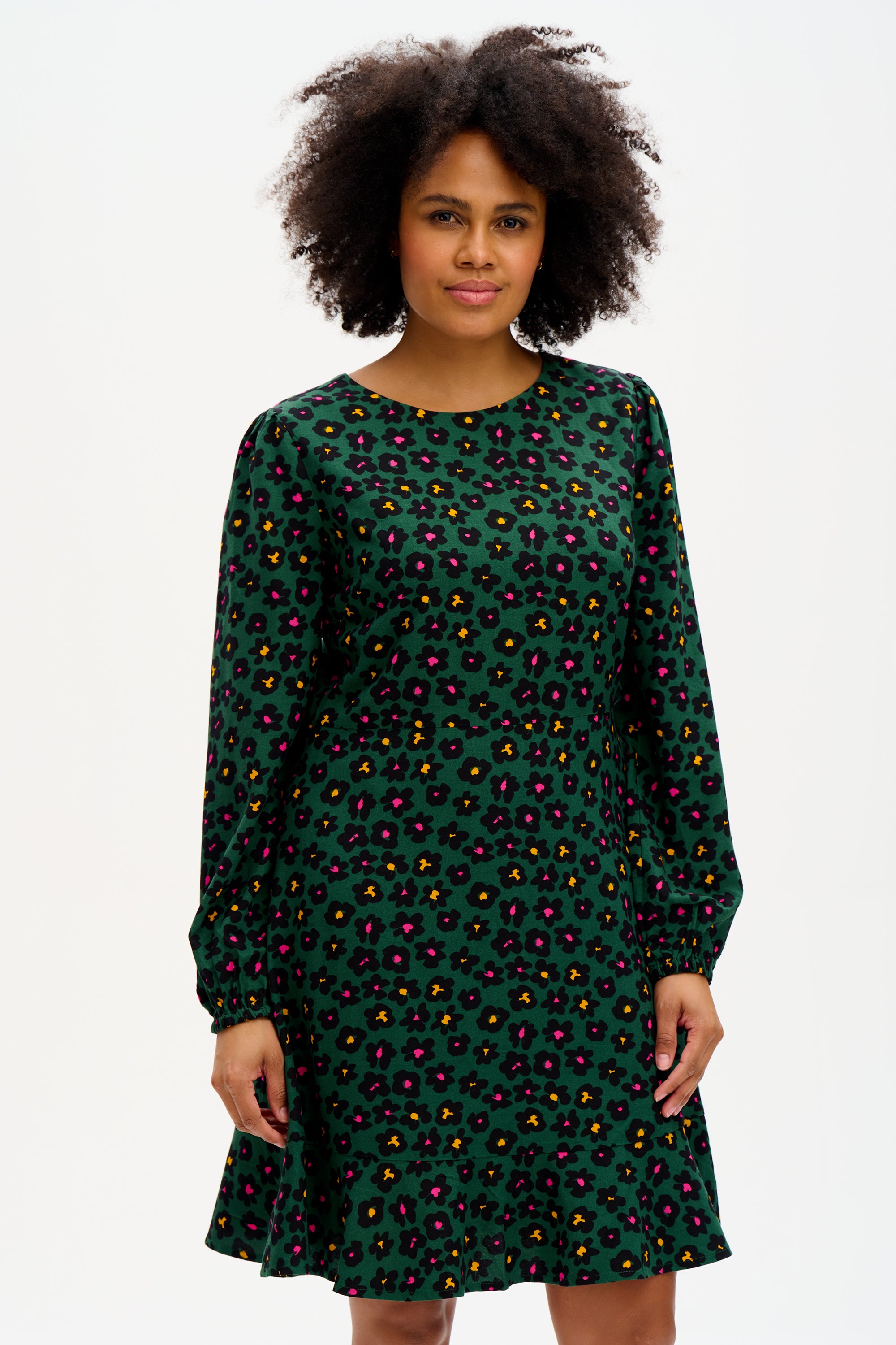 Juliette Dress - Green, Painted Floral