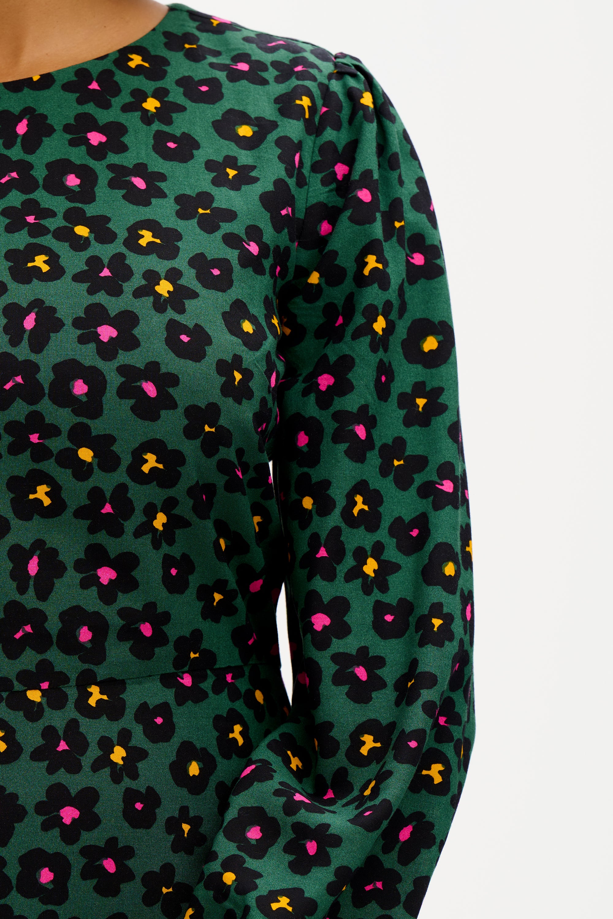 Juliette Dress - Green, Painted Floral