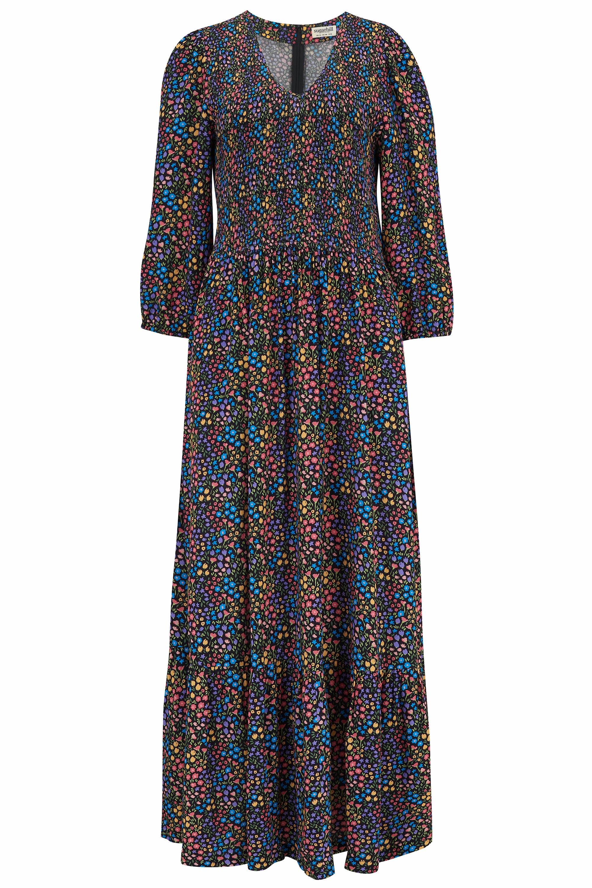 Magdalene Midi Shirred Dress (Black)