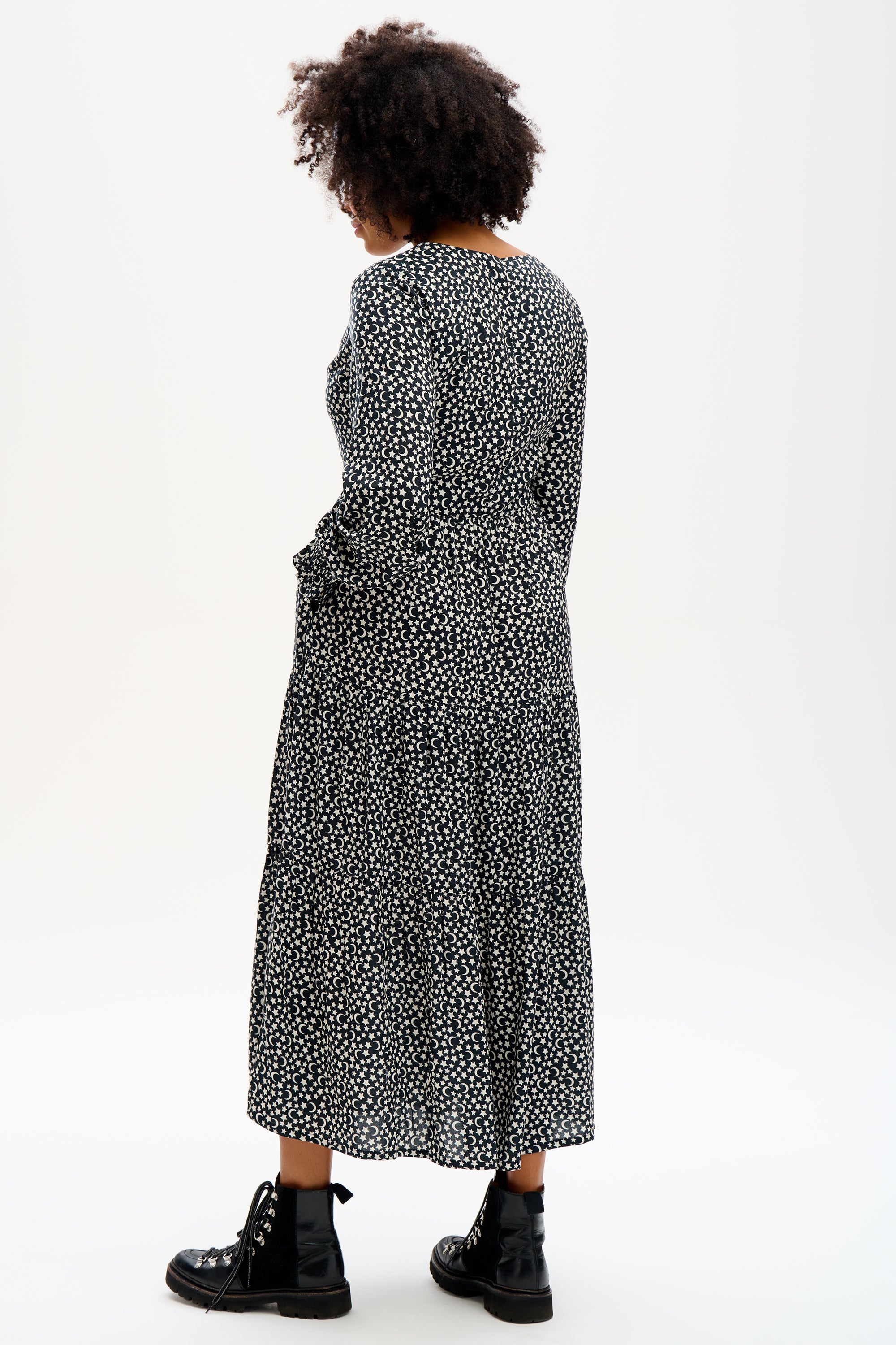 Nola Tiered Maxi Dress - Monochrome Moons & Stars
