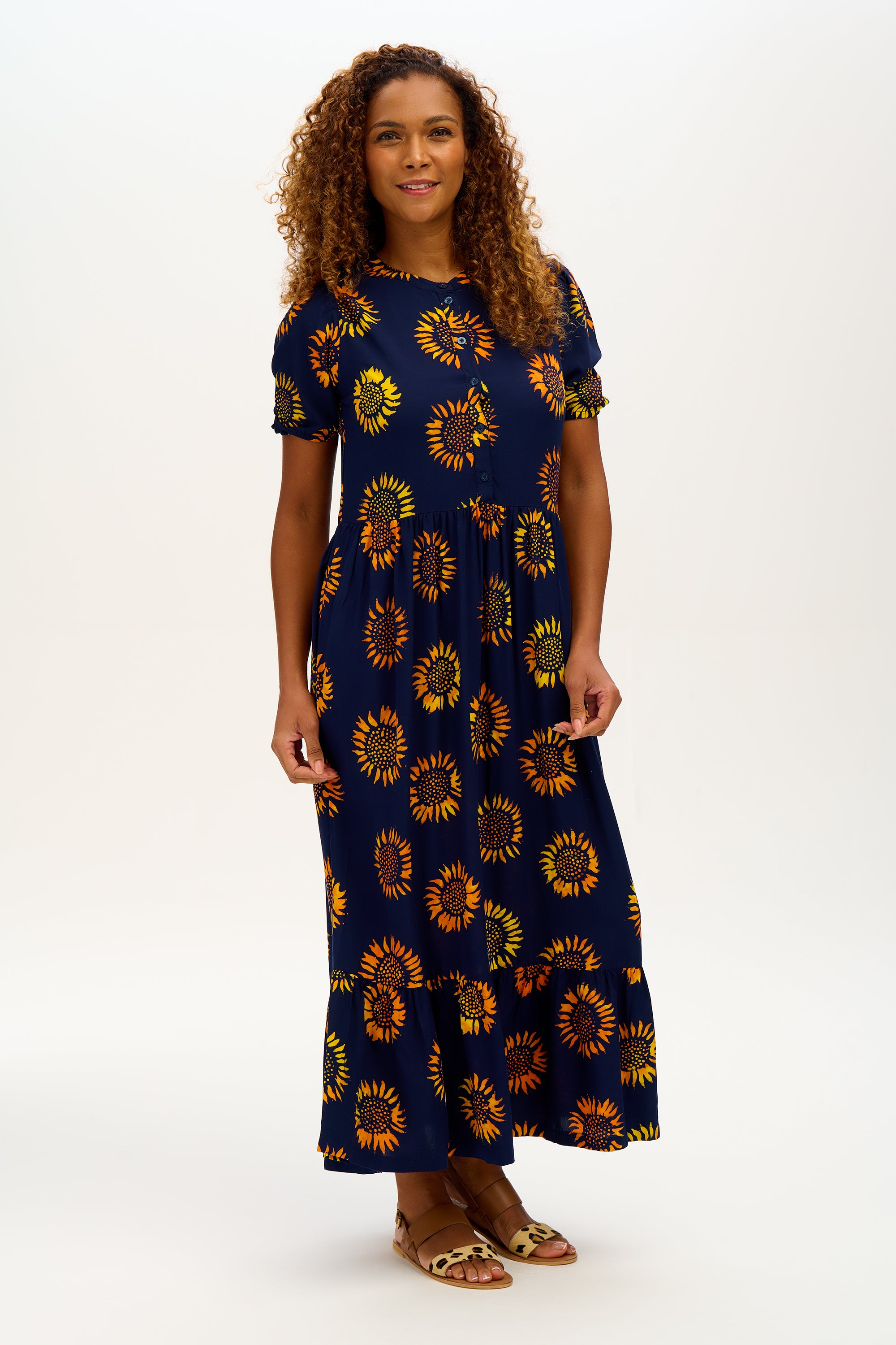 Tammy Batik Maxi Smock Dress - Navy, Sunflowers | Love Cherish | Dress Tammy Batik Maxi Smock Dress - Navy, Sunflowers | Love Cherish | Dress
