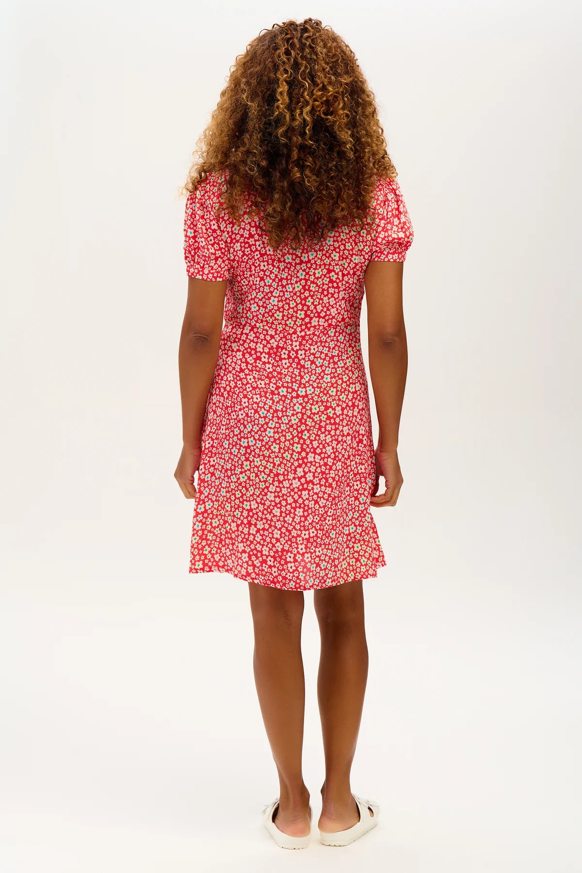 Gail Dress - Red, Rainbow Daisies