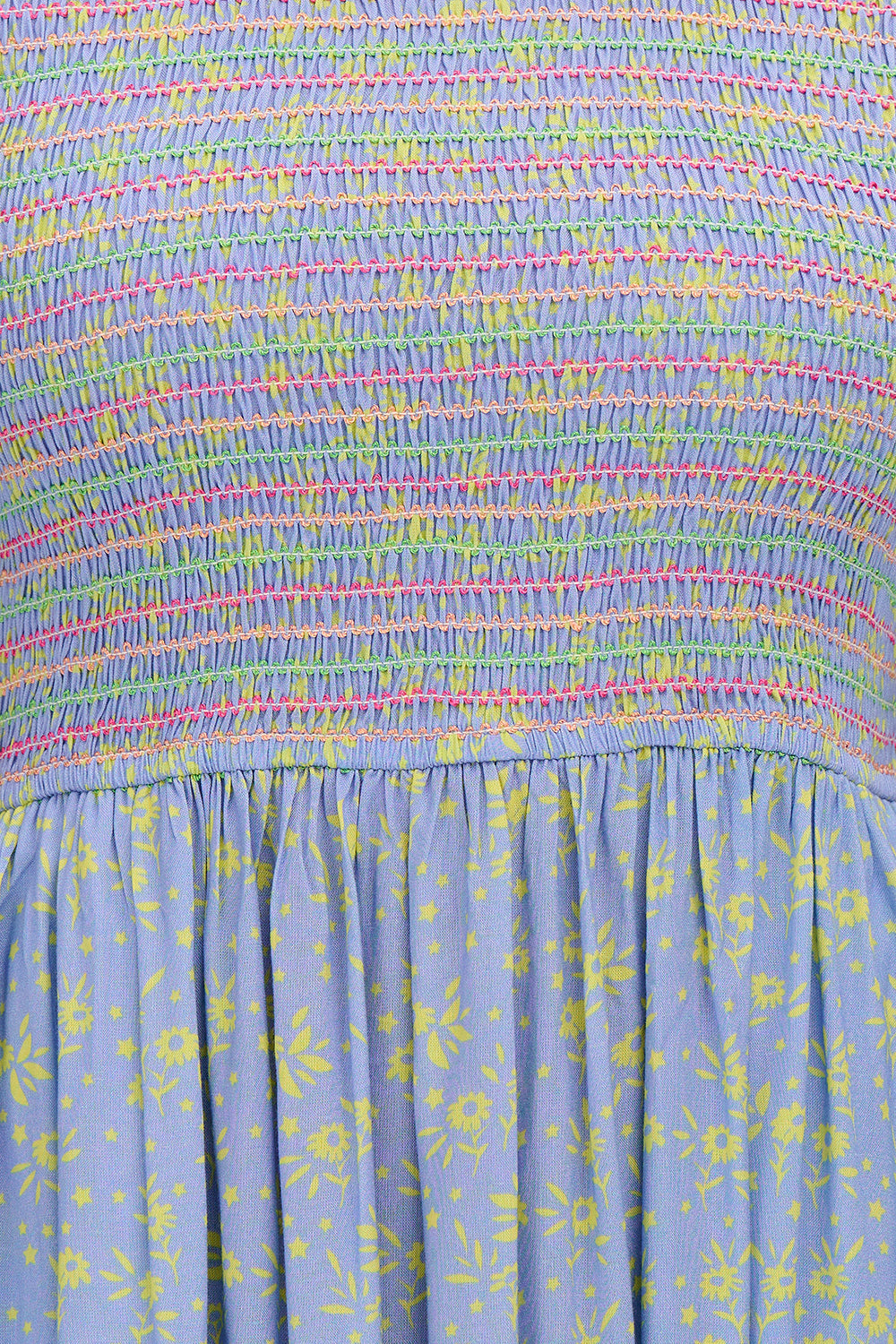 Arrabella Midi Shirred Dress- Blue /Lemon, Star Meadow