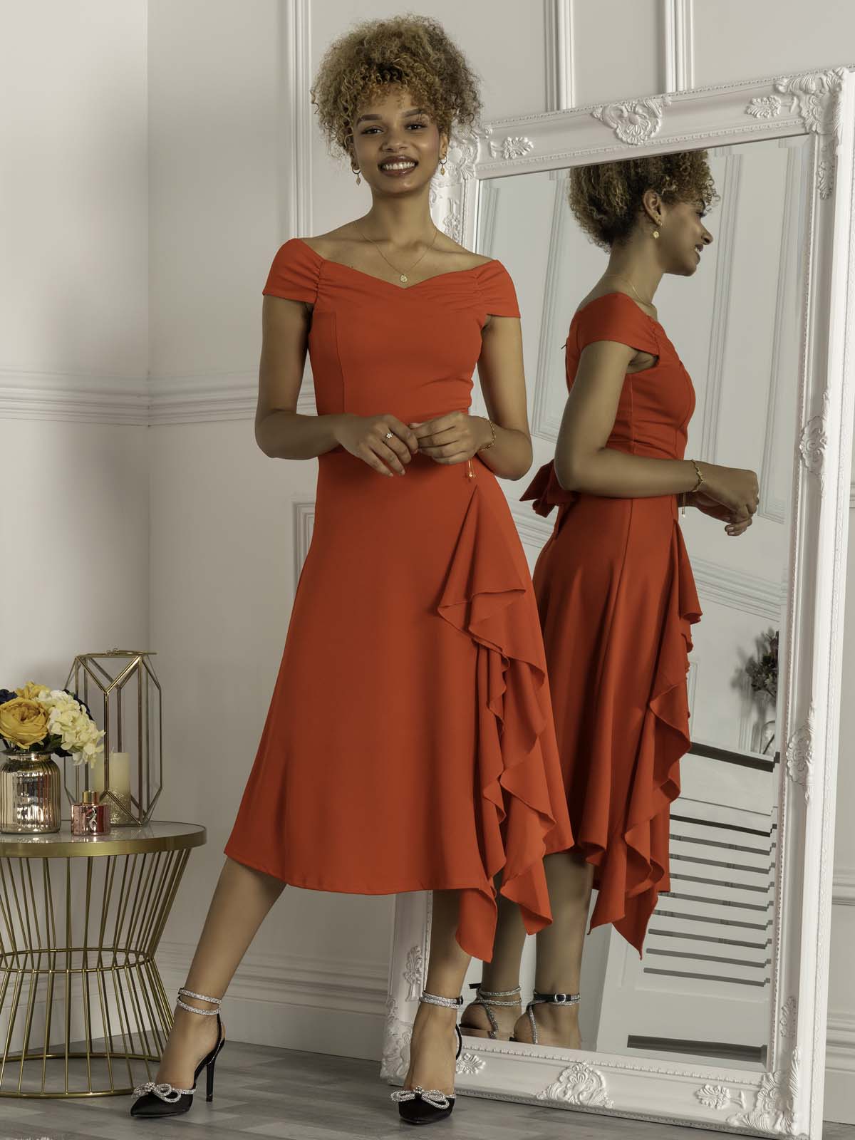 DESIREE FRILL FIT & FLARE DRESS (SCARLET RED)