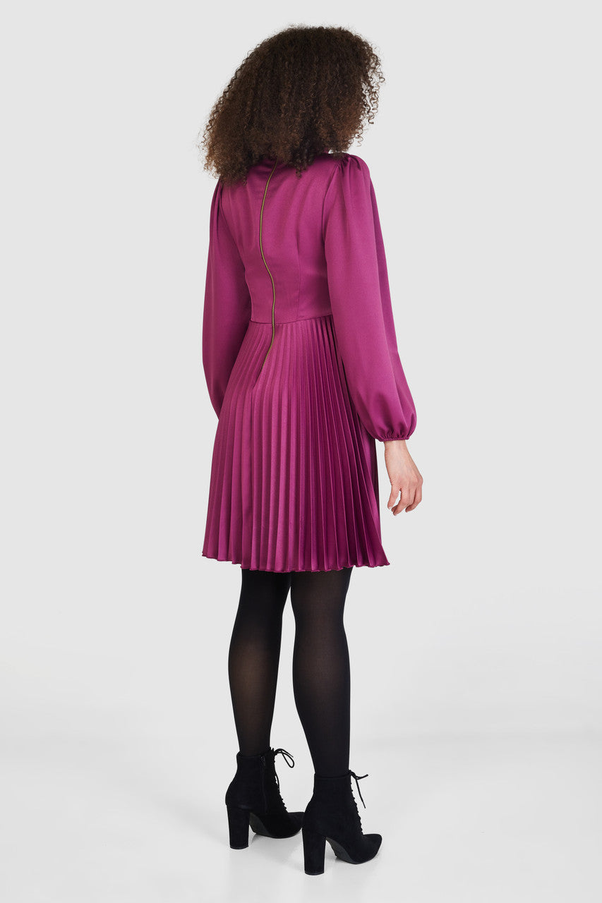 Melaney High Neck Midi Dress (Magenta)
