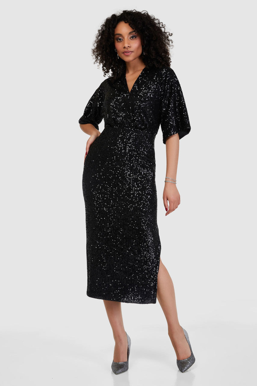 Coleen Sequin Kimono Pencil Dress (Black) Love Cherish Dress
