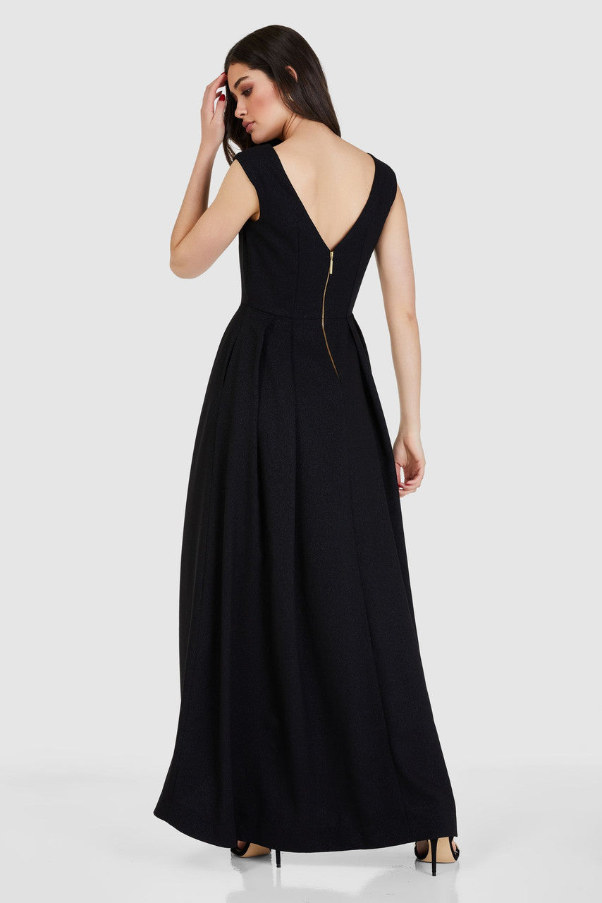 Reese High-Low Pleated Maxi Dress (Black)