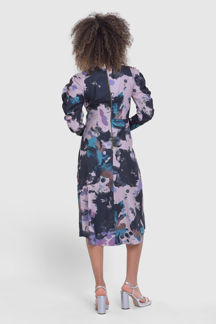 Paula Puff Sleeve Midi Dress (Black)