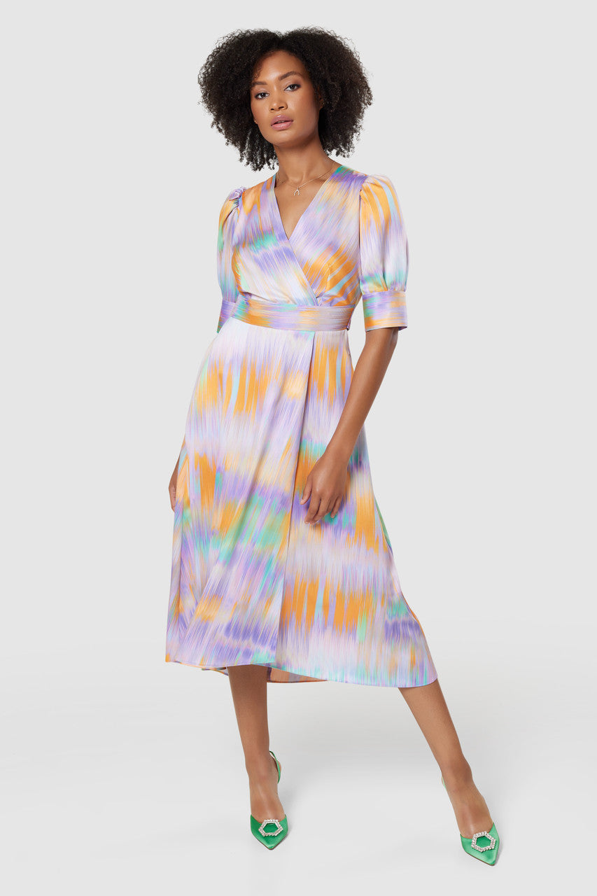 Meera Multi Wrap Midi A- Line Dress (Multi)