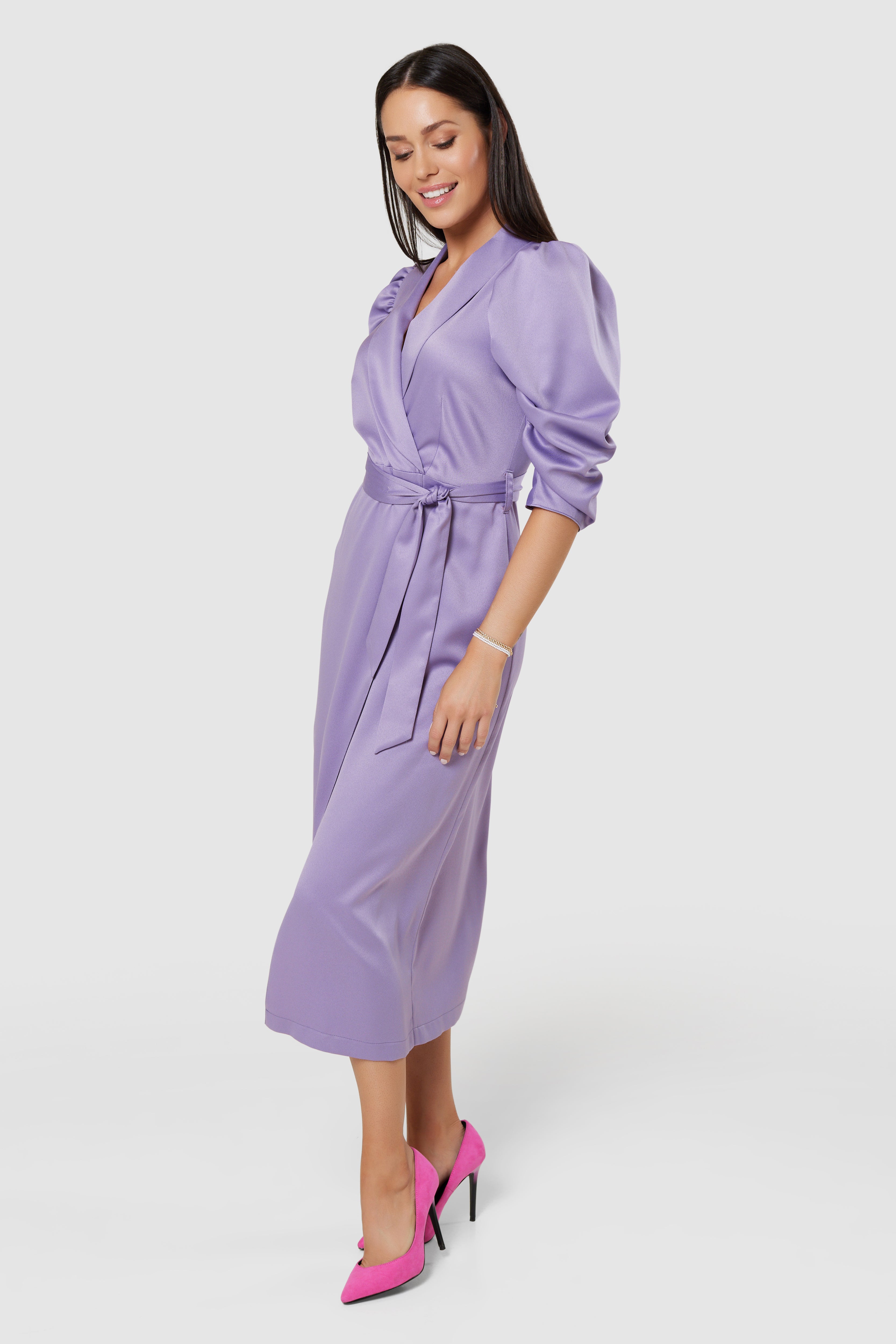 MARY SATIN TIE DRESS (LILAC PURPLE)