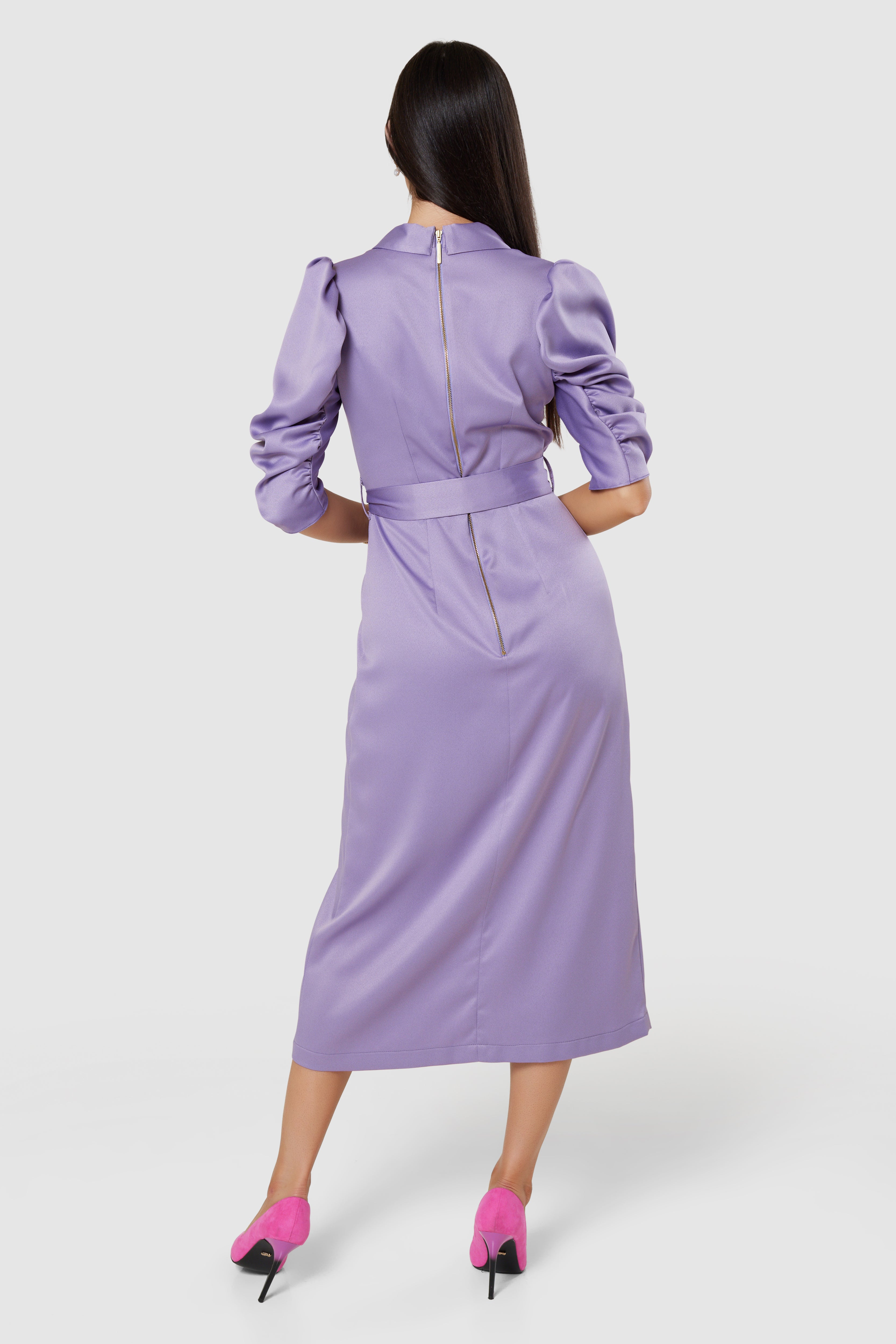 MARY SATIN TIE DRESS (LILAC PURPLE)