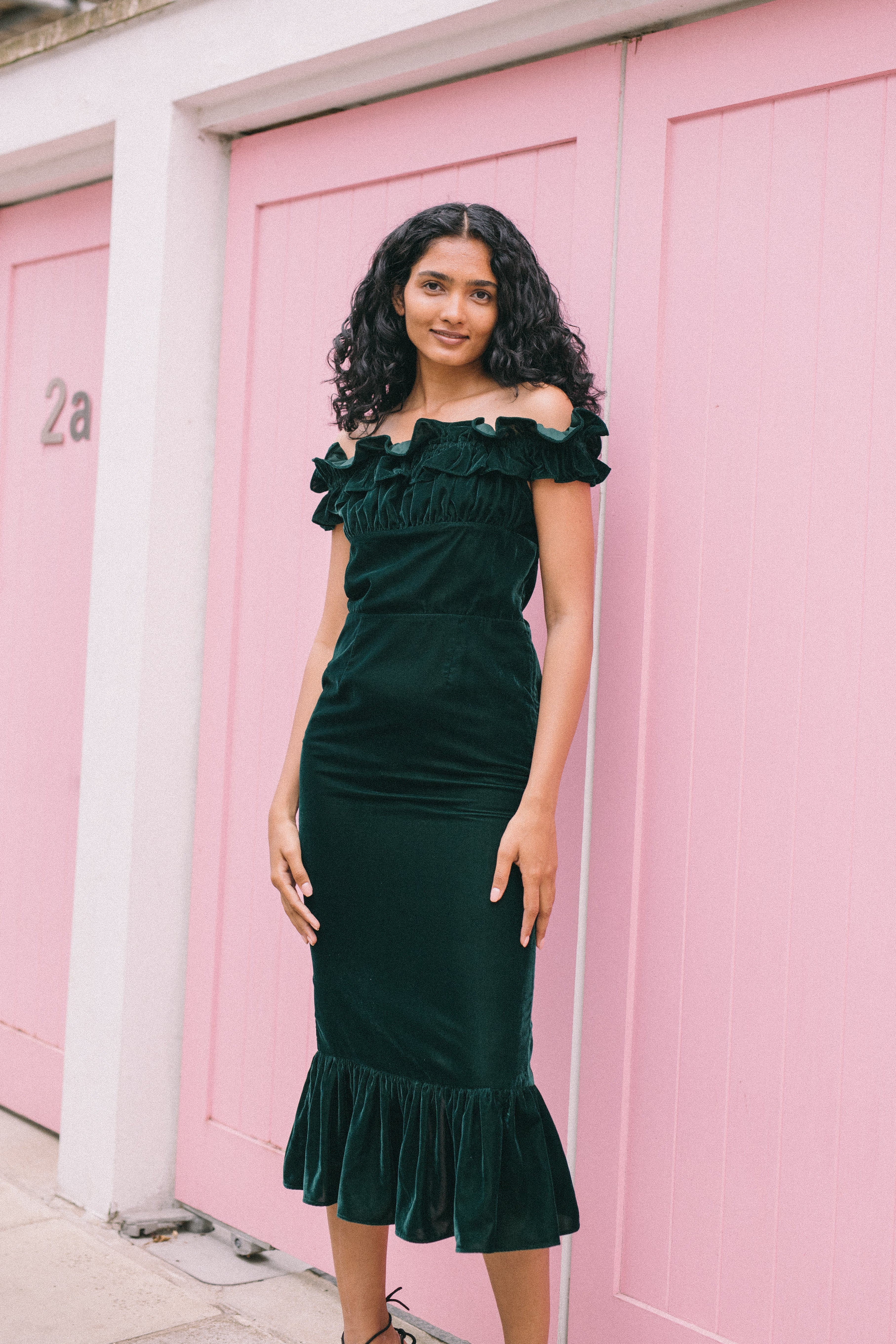 Eve Ruffle Velvet Bardot Midi Dress | Love Cherish | Dress Eve Ruffle Velvet Bardot Midi Dress | Love Cherish | Dress