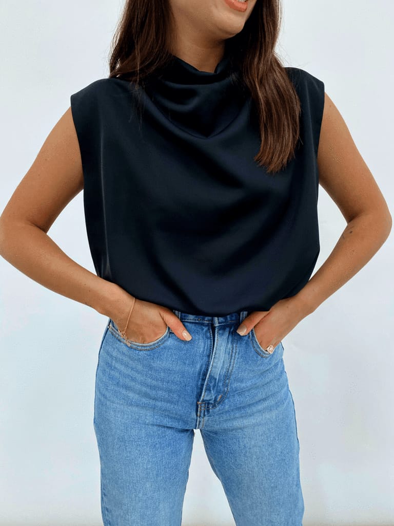 Farrah Funnel Neck Blouse (Black)