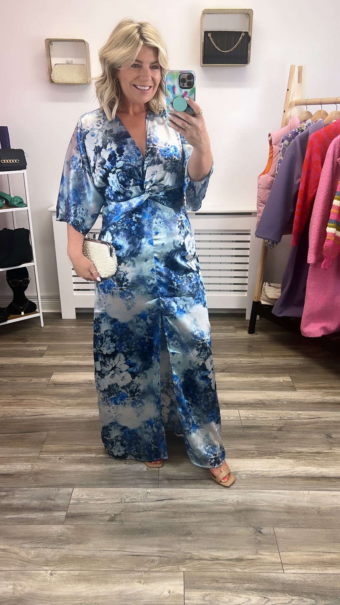 Dana Knot Front Satin Maxi Dress