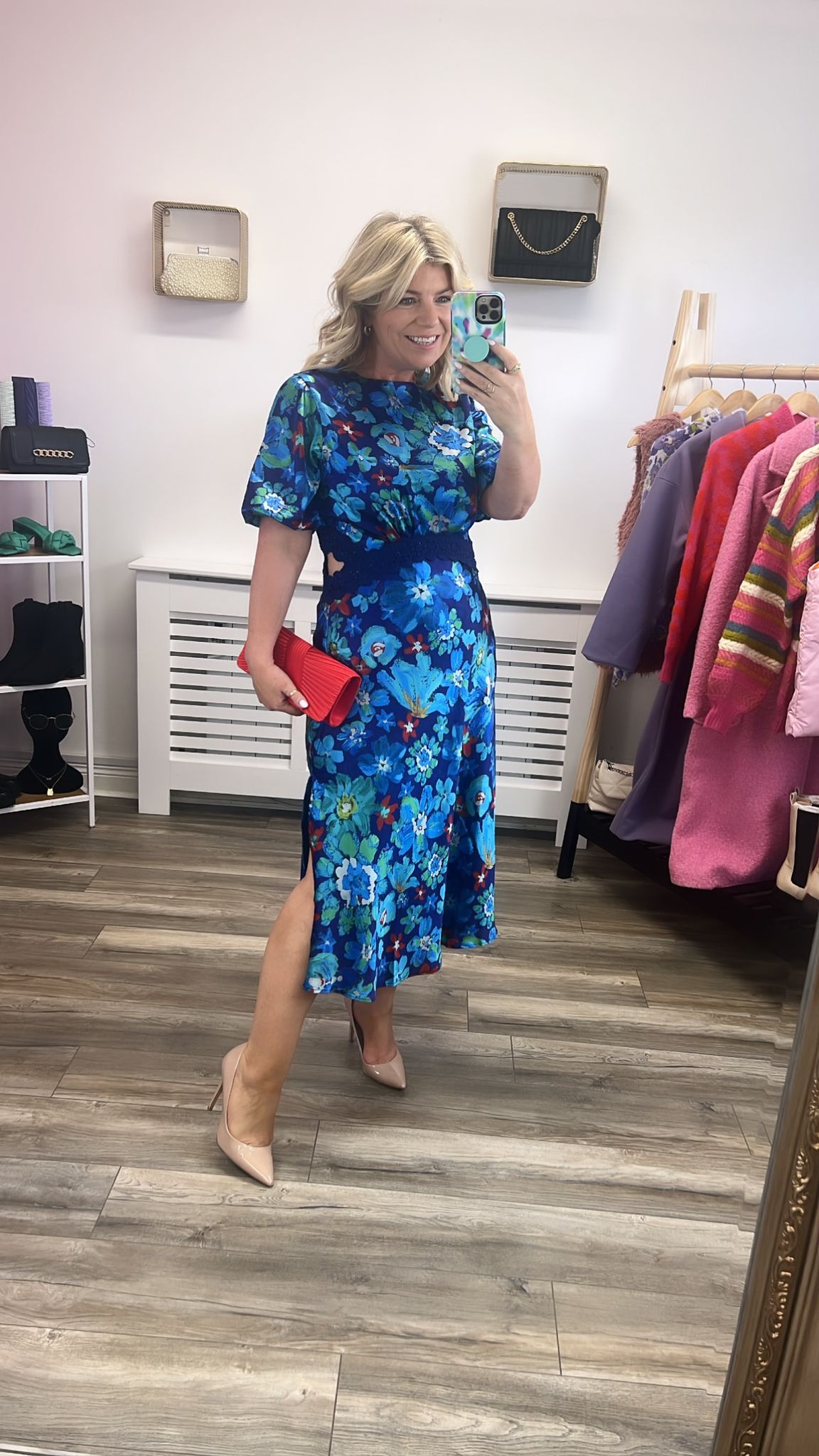 Cadie Floral Tea Dress (Blue)