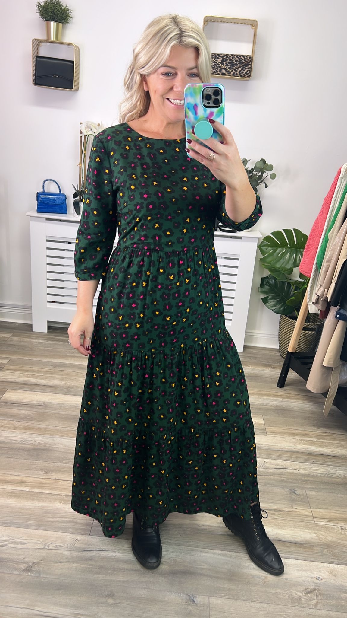 Zaina Tiered Maxi Dress -Green, Painted Floral