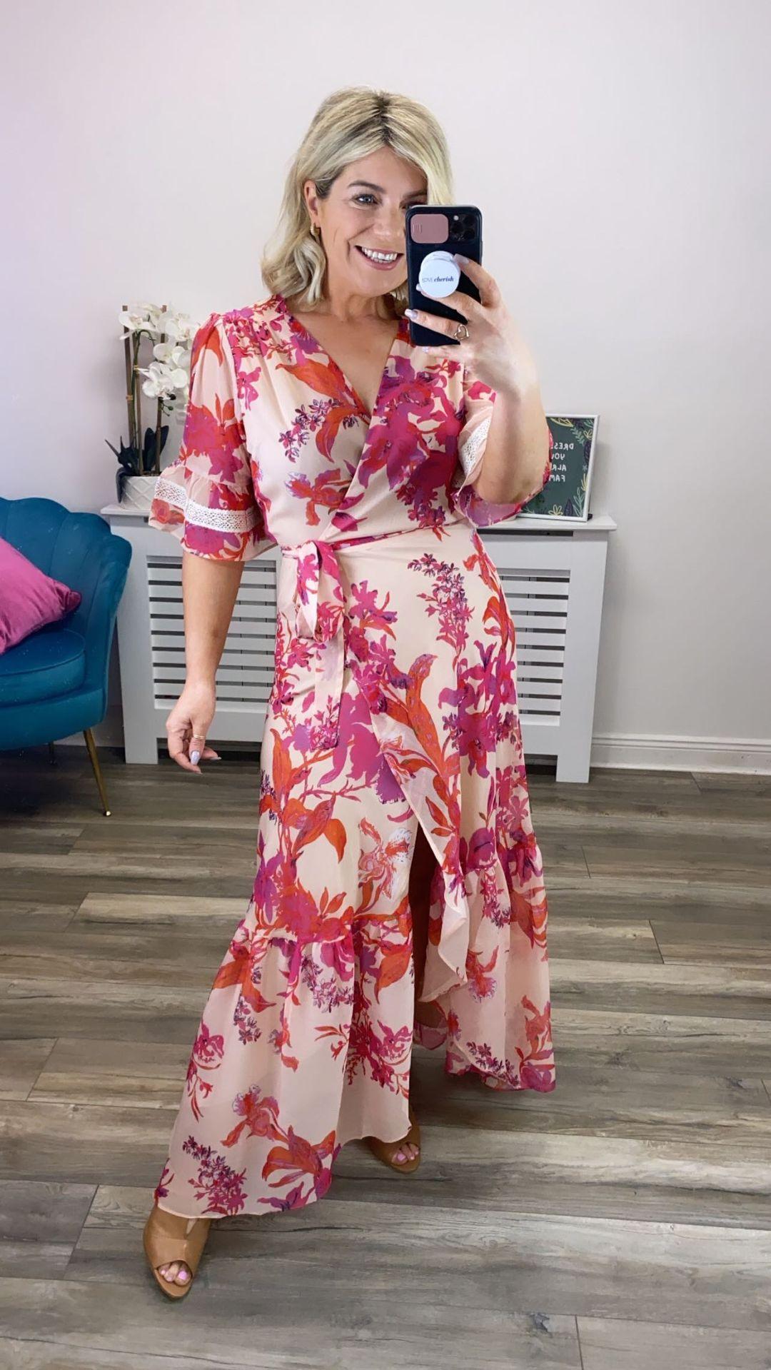 Martina Flutter Sleeve Maxi Dress (Pink)