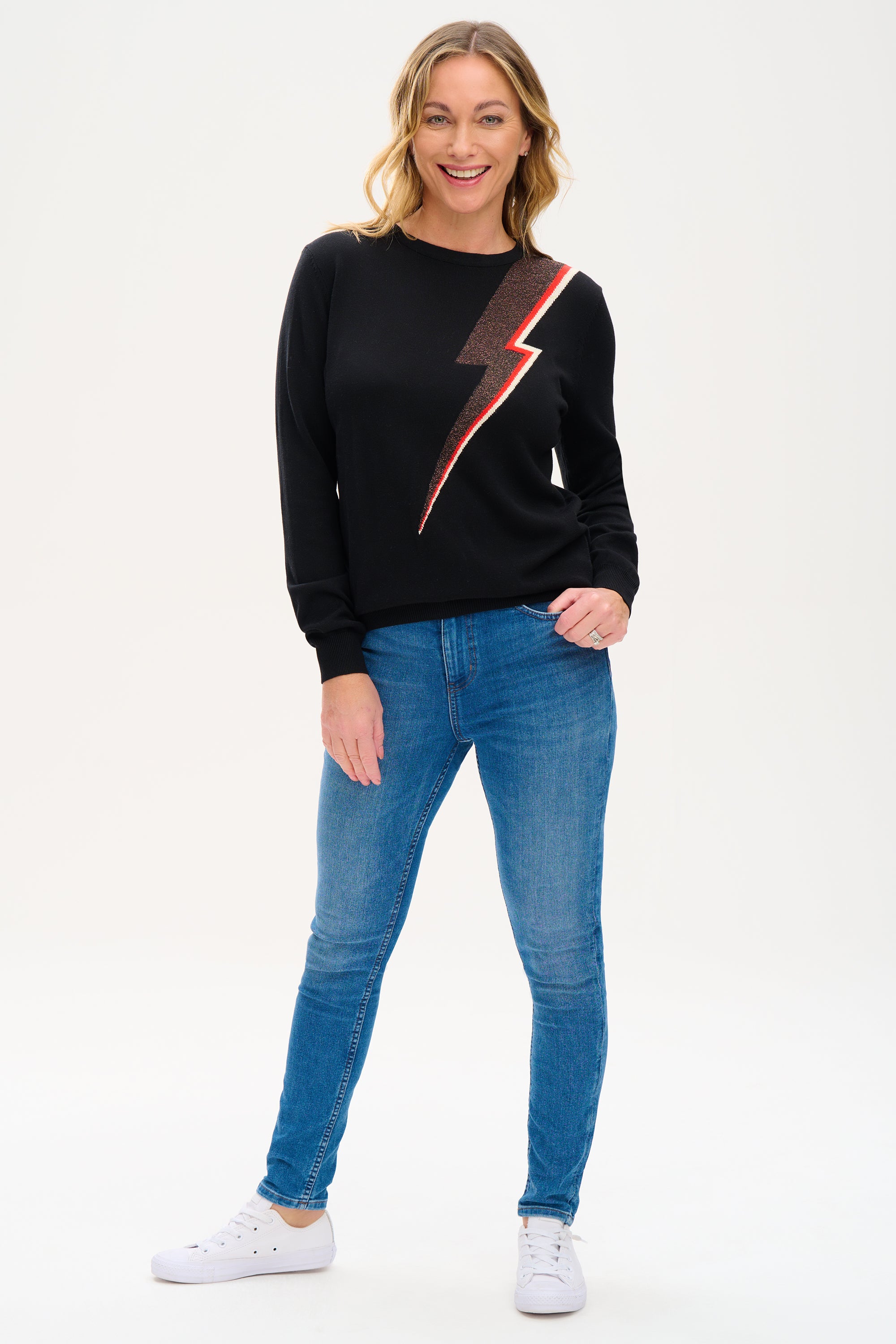 Astrid Jumper - Black, Bronze Lightning Bolt