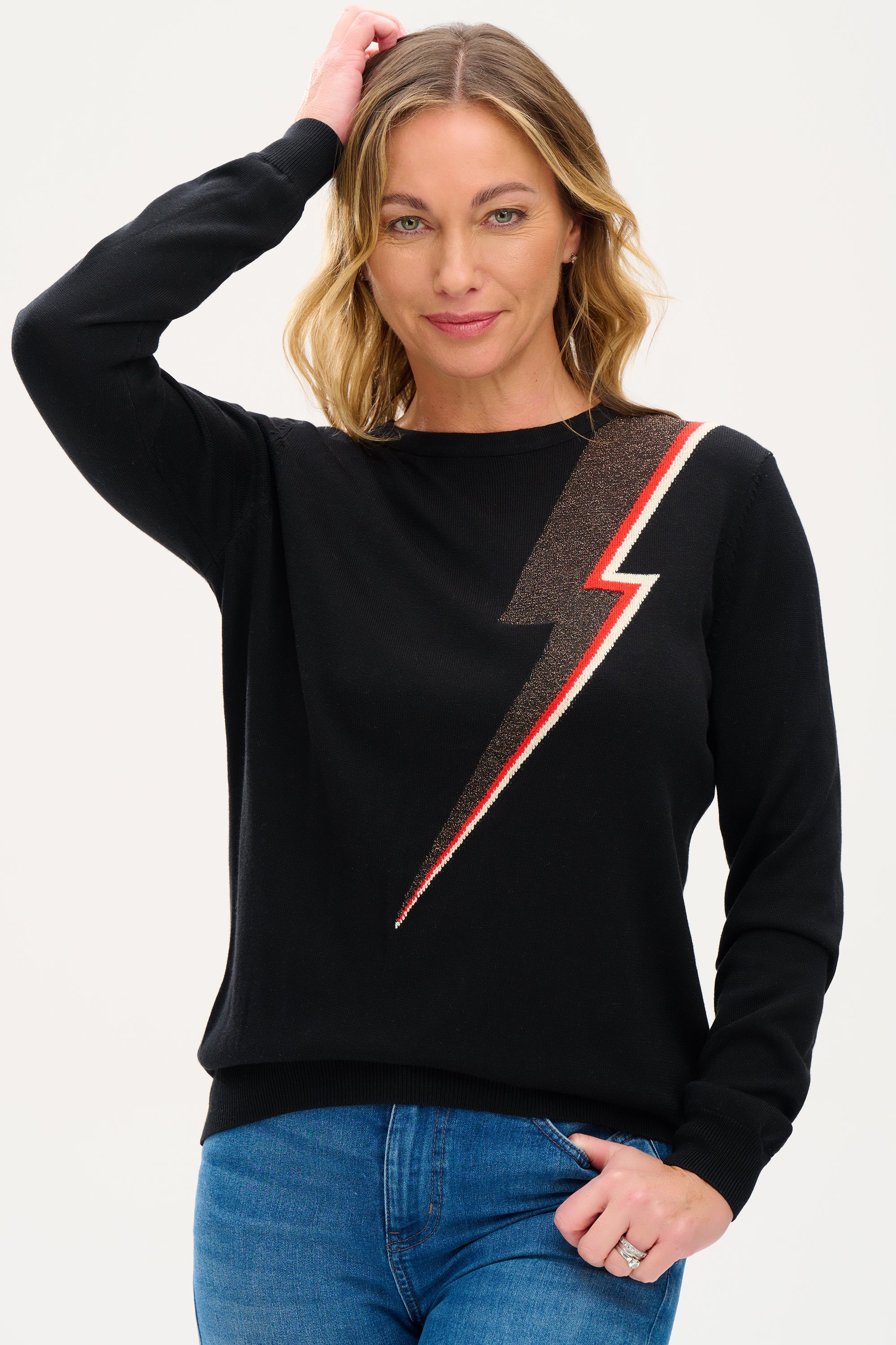 Astrid Jumper - Black, Bronze Lightning Bolt