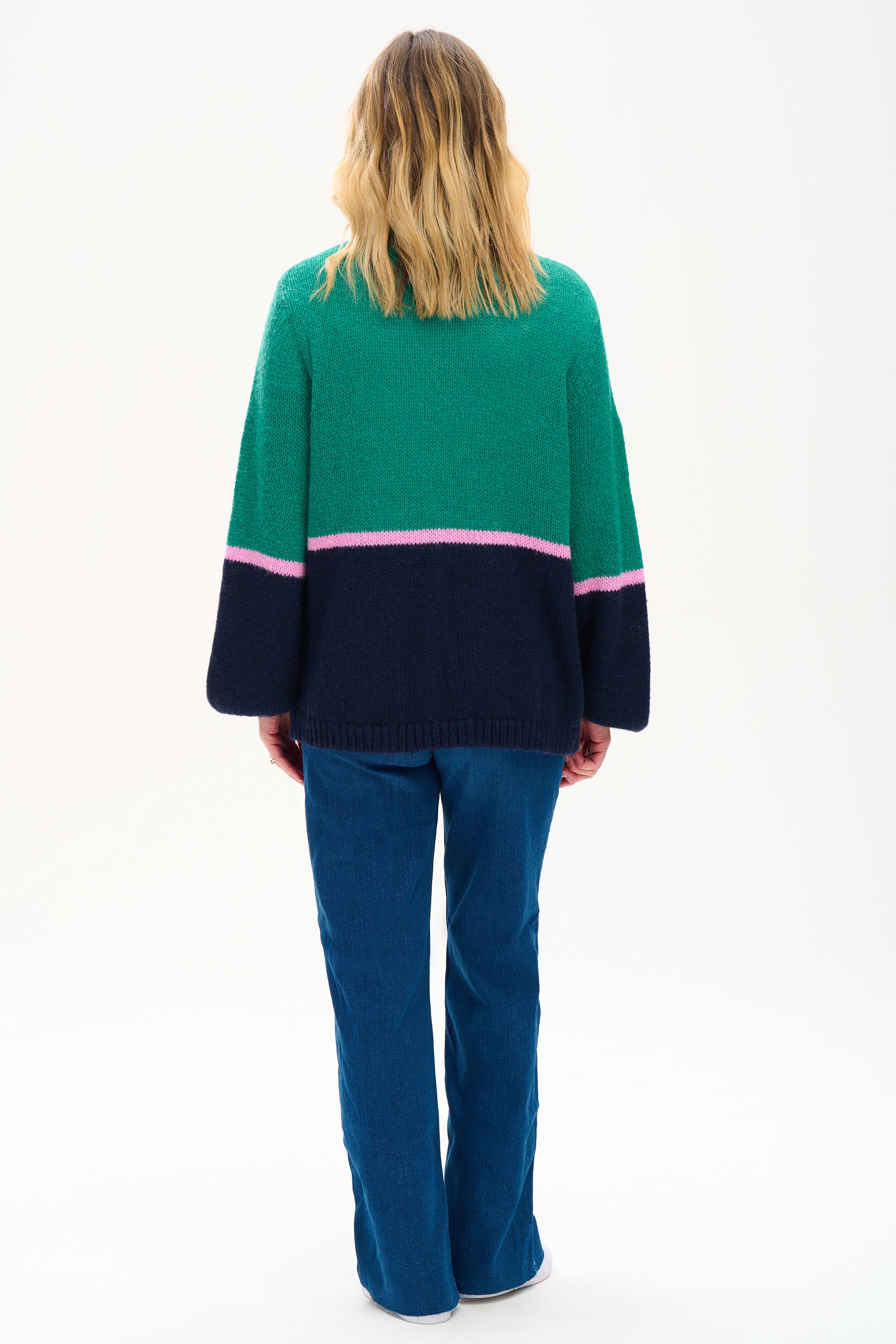 Yvette Cardigan - Green, Block Colour Stripes