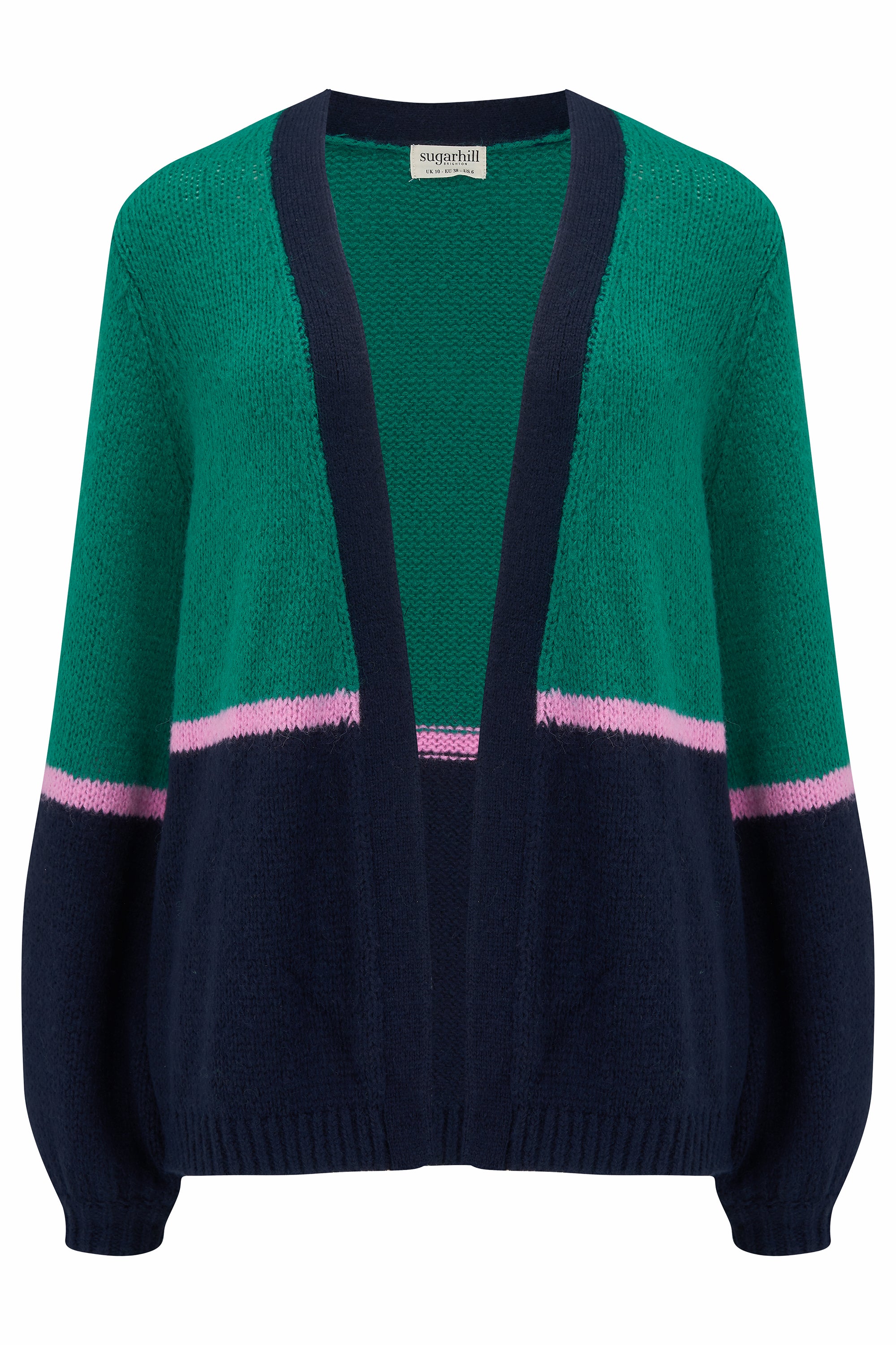 Yvette Cardigan - Green, Block Colour Stripes