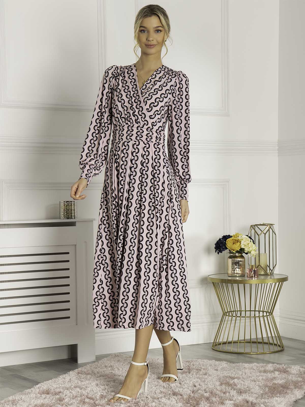 NANCY LONG SLEEVE MAXI DRESS (PINK GEO)