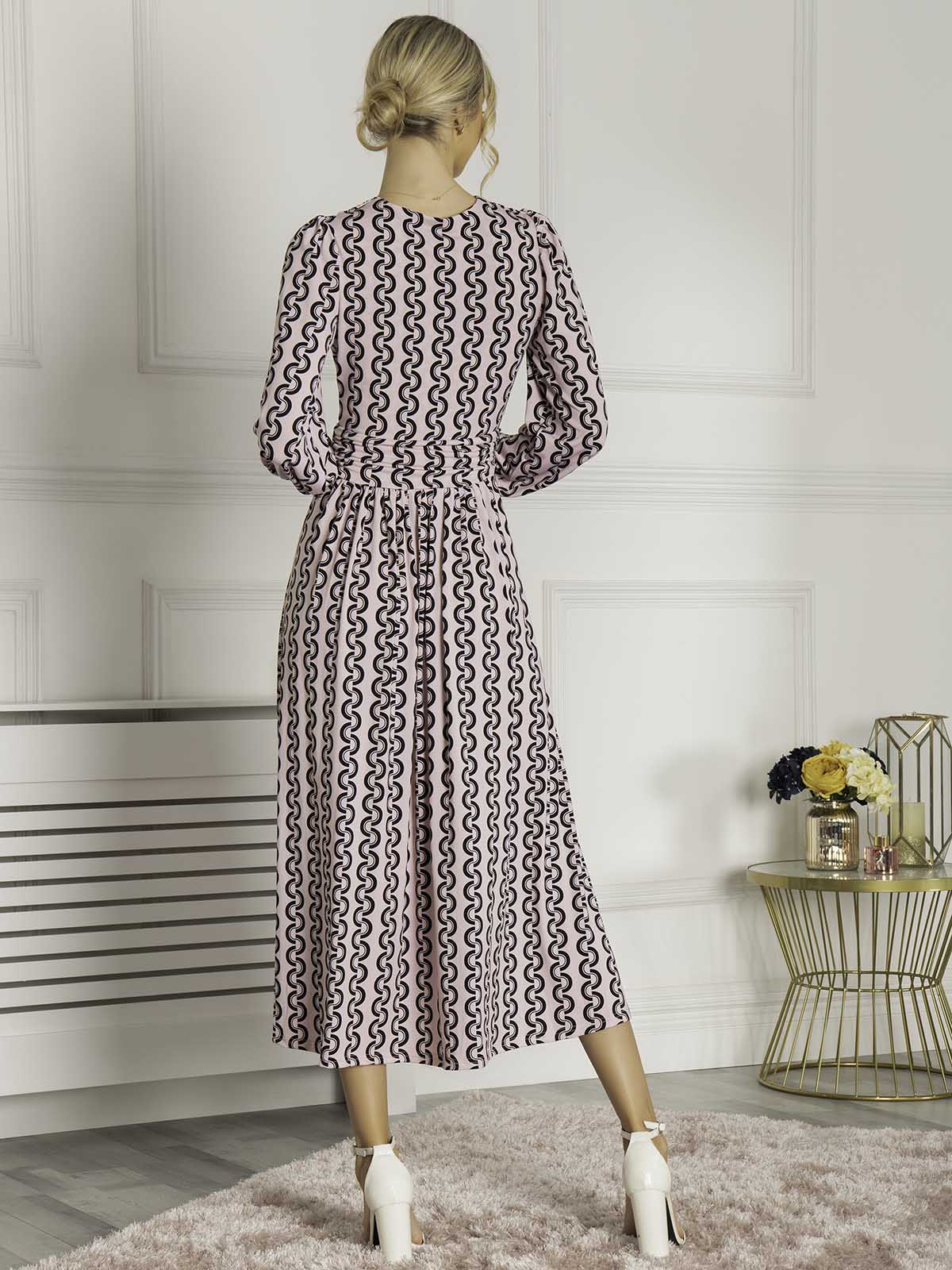 NANCY LONG SLEEVE MAXI DRESS (PINK GEO)