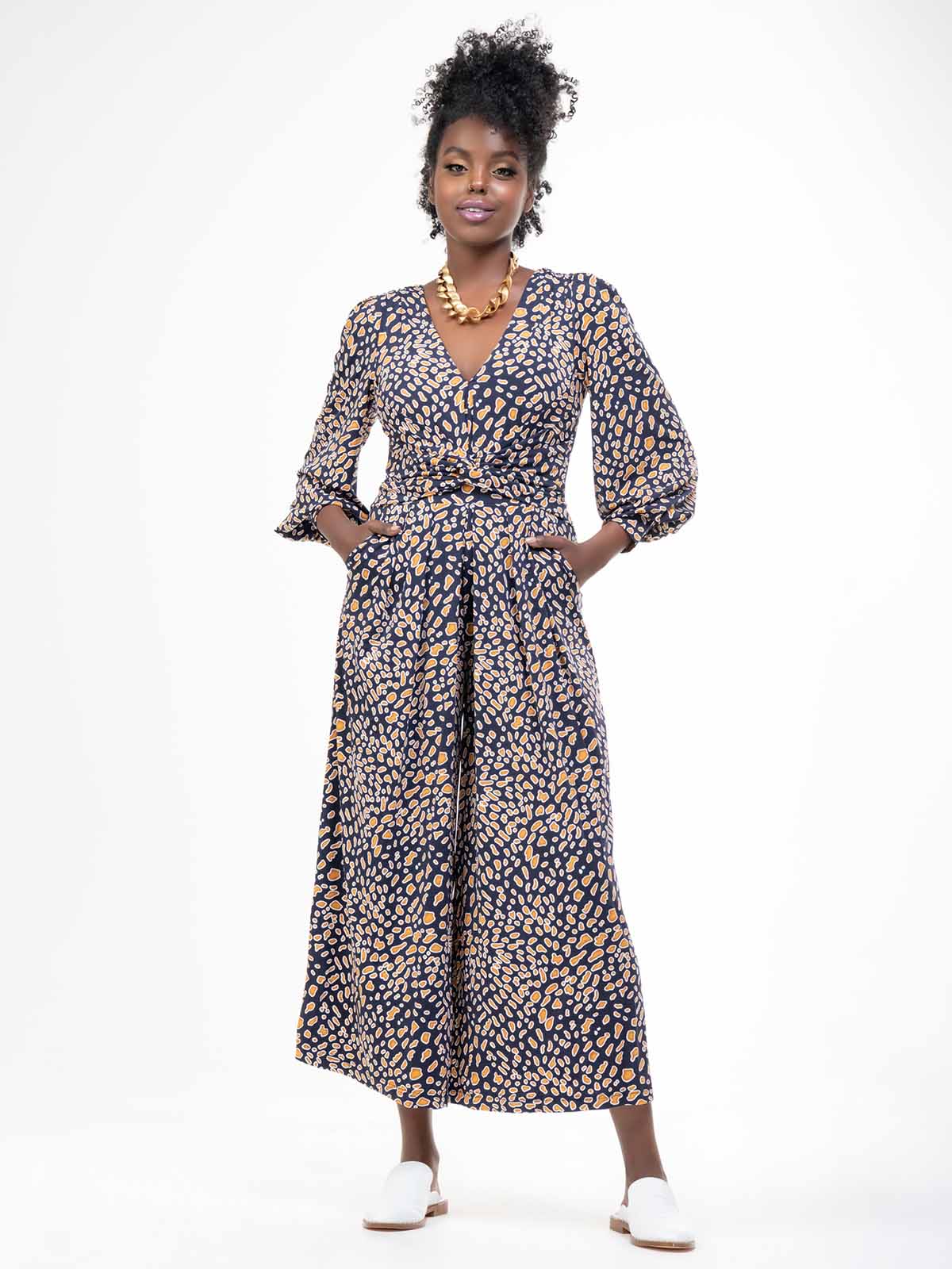 Kylie Long Sleeve Jumpsuit (Navy Animal)