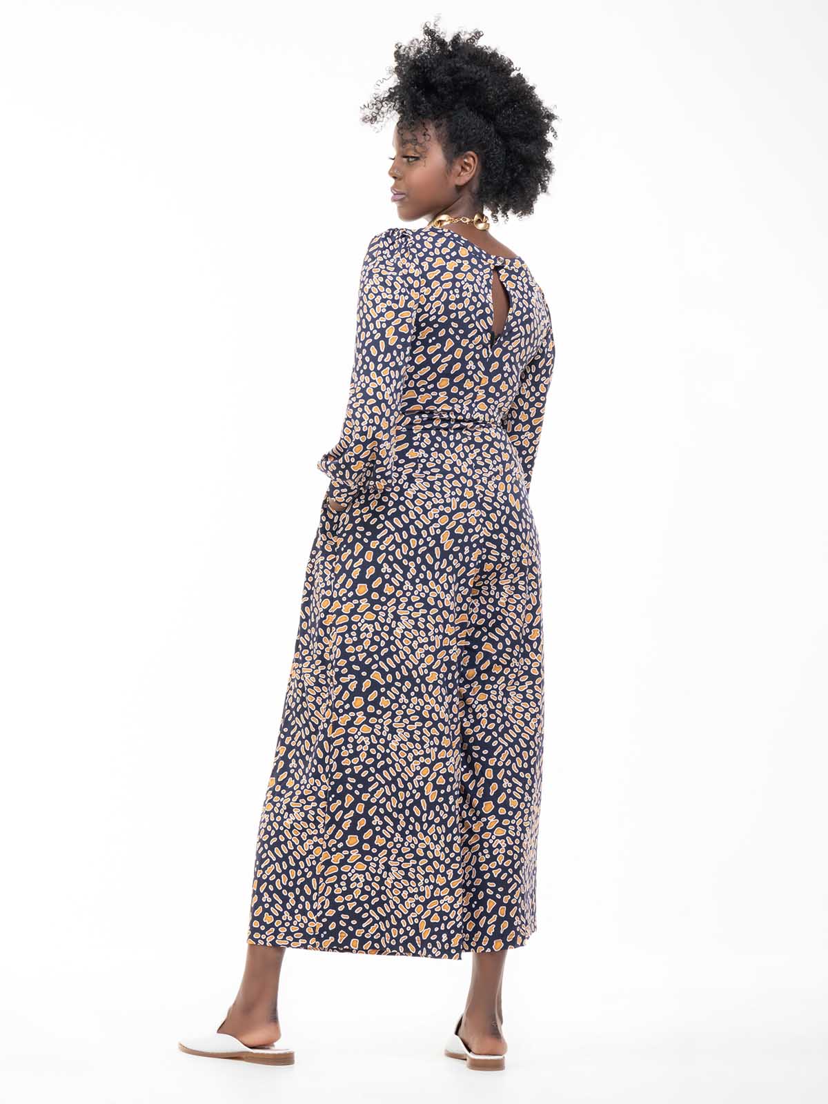 Kylie Long Sleeve Jumpsuit (Navy Animal)