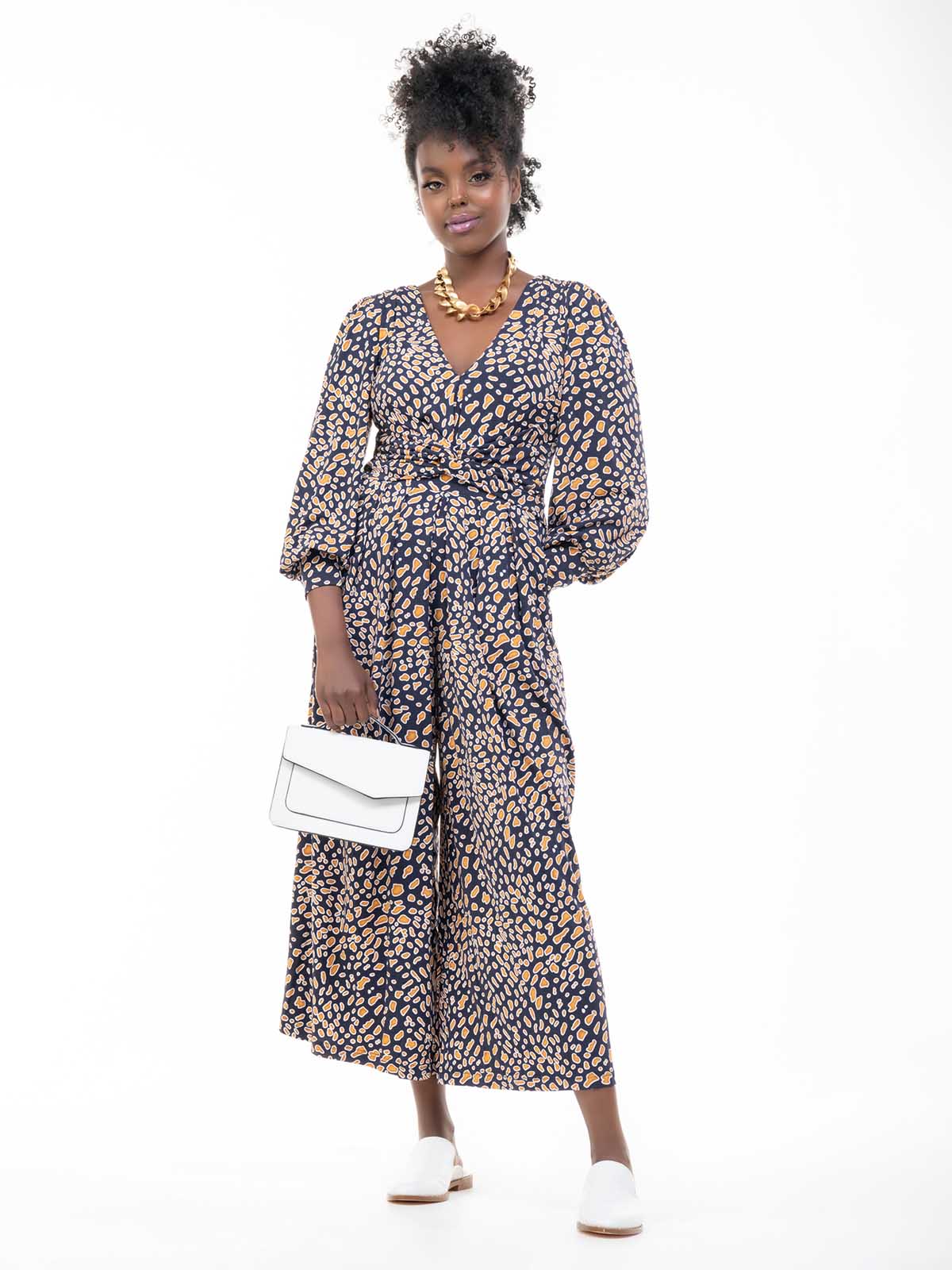 Kylie Long Sleeve Jumpsuit (Navy Animal)