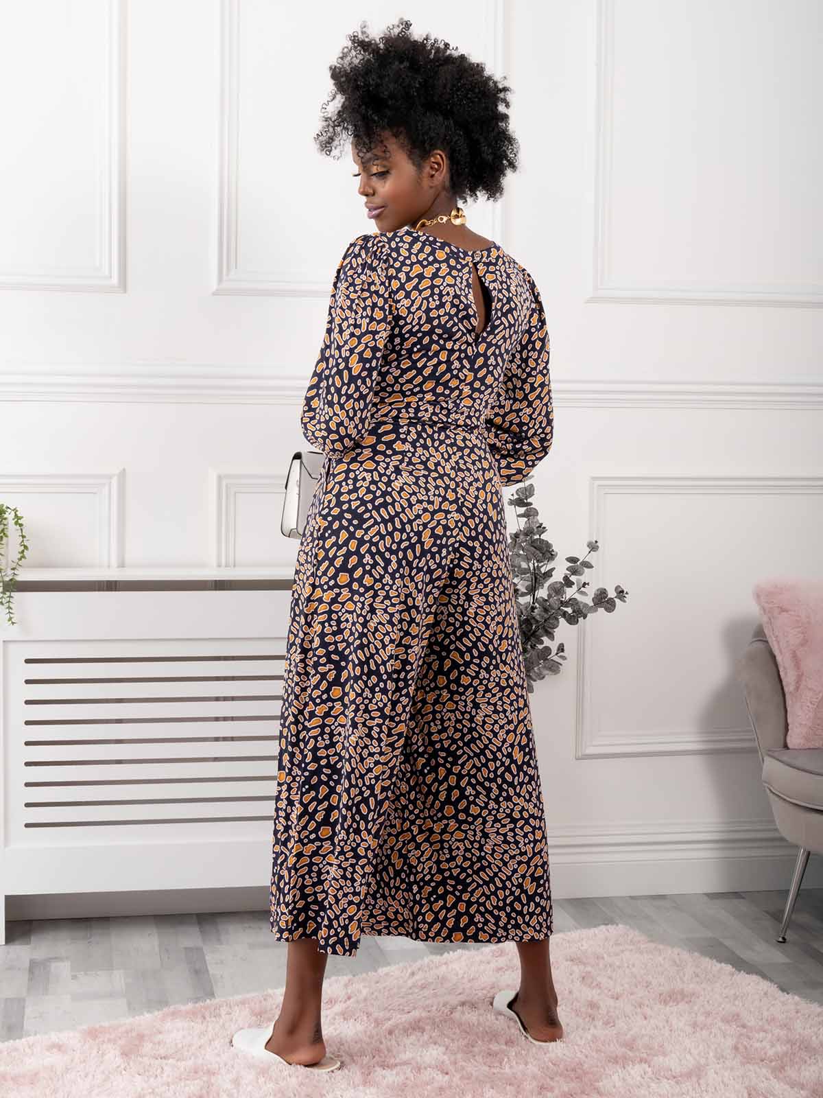 Kylie Long Sleeve Jumpsuit (Navy Animal)