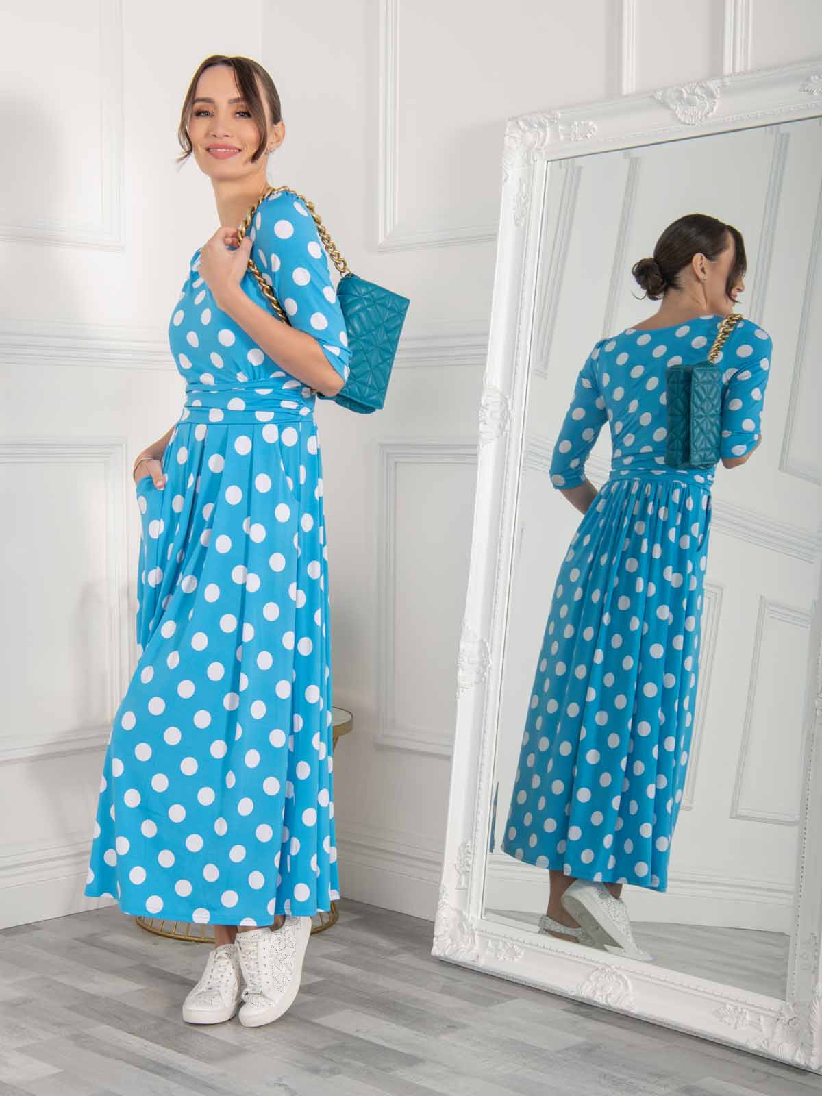 Deasia Polka Dot Maxi Dress (Blue)