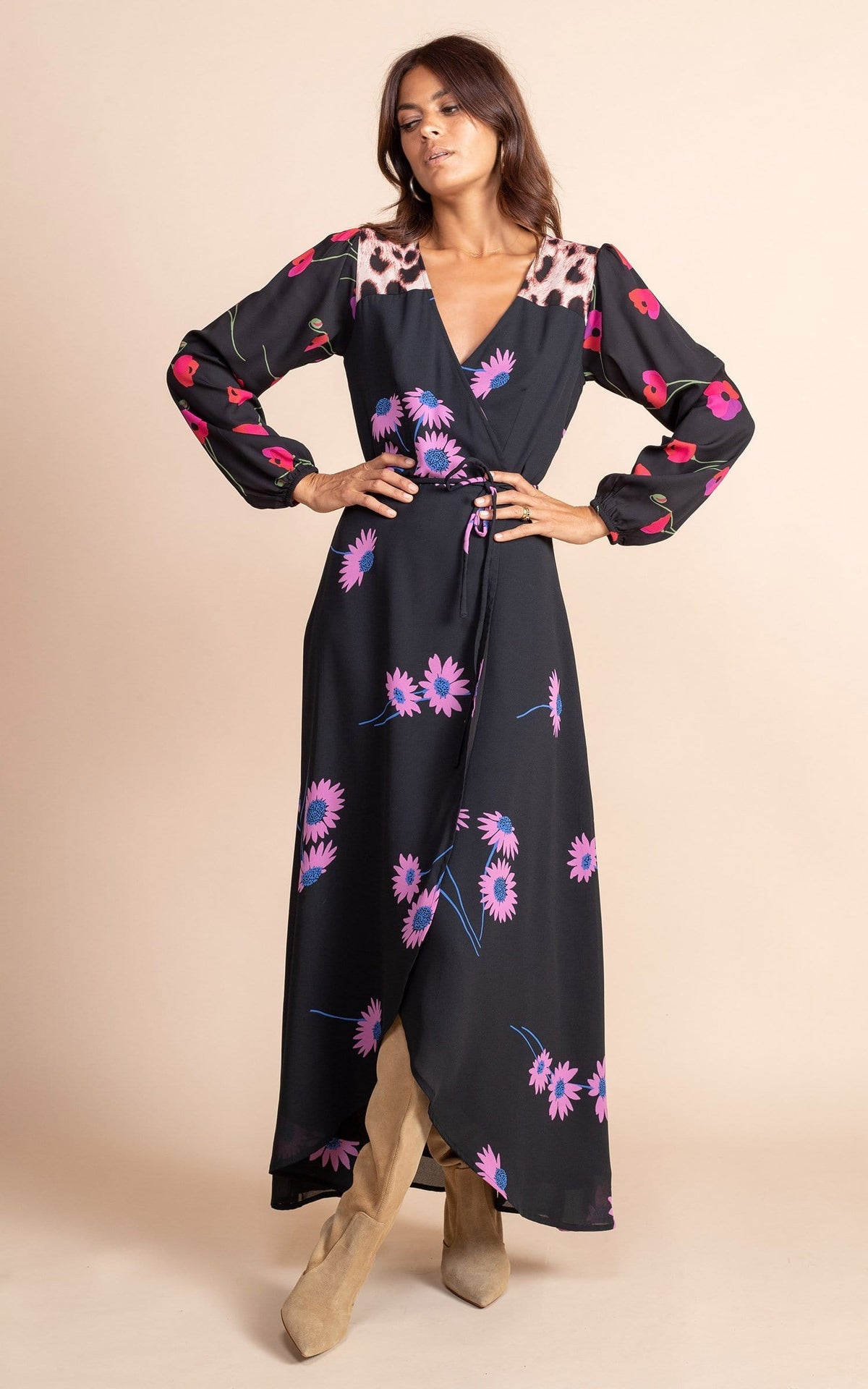 Jagger Dress | Dancing Leopard | Pink Daisy Mix Print