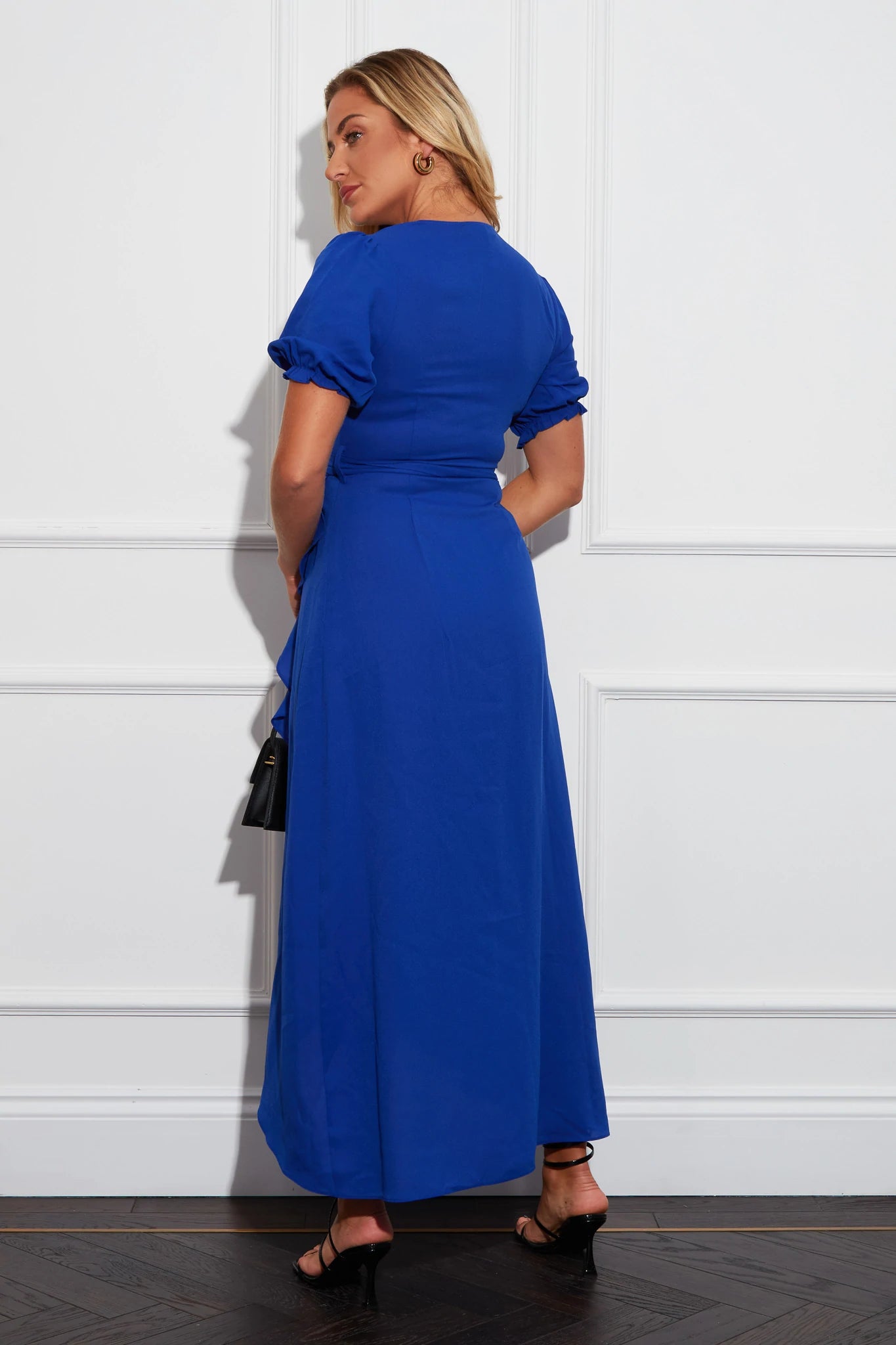 Leona Split Hem Frill Detail Maxi Dress (Blue)