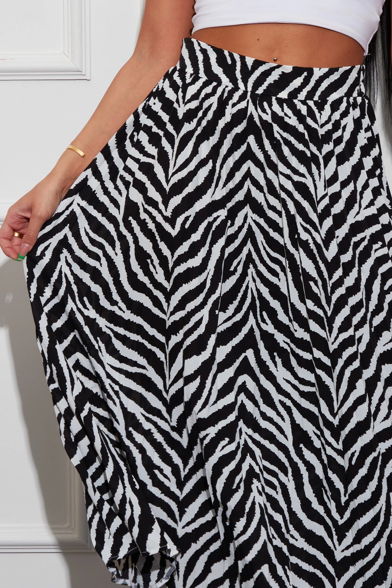 Priya Zebra Print Pleated Midi Skirt