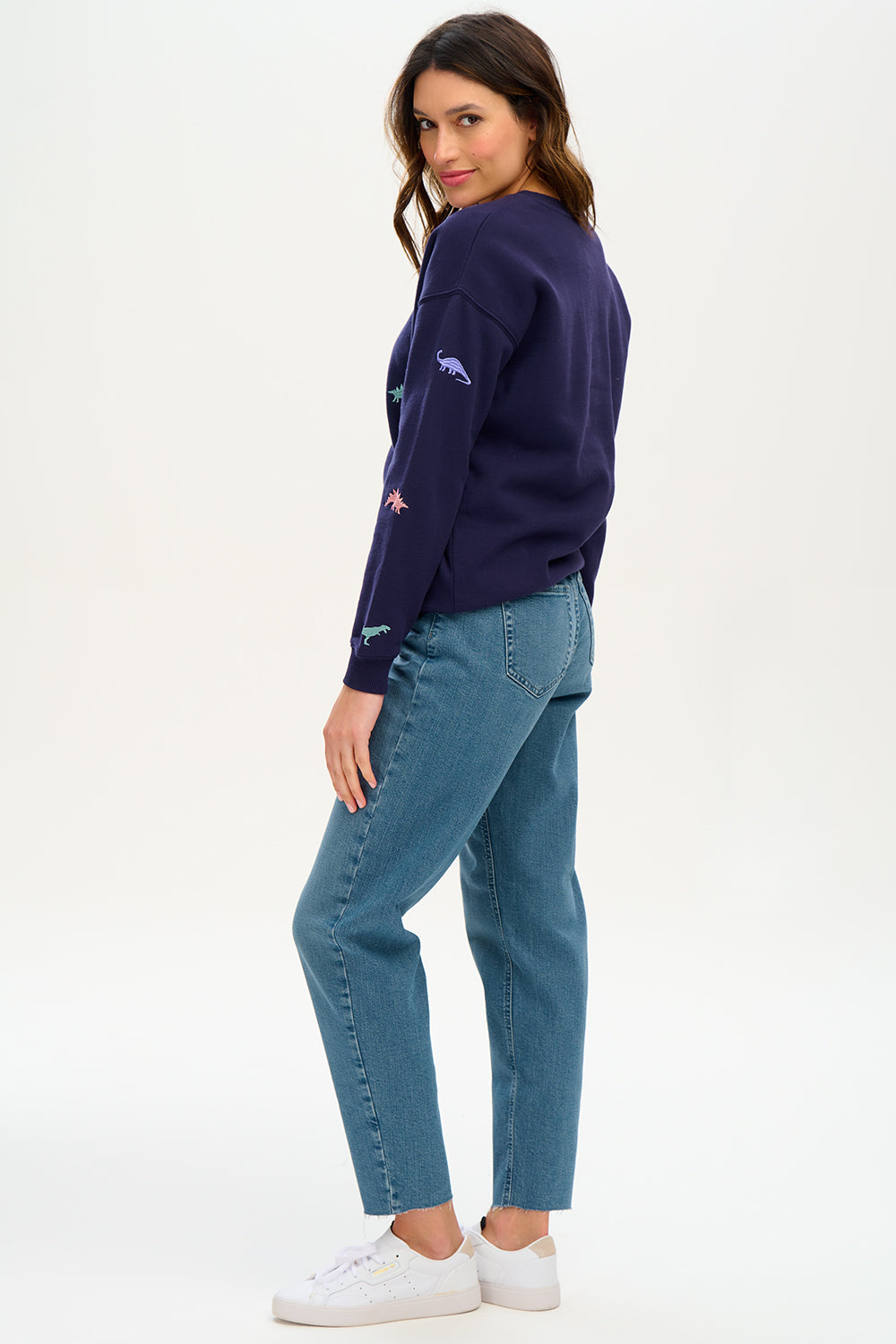 Noah Sweatshirt - Navy, Dinosaur Embroidery