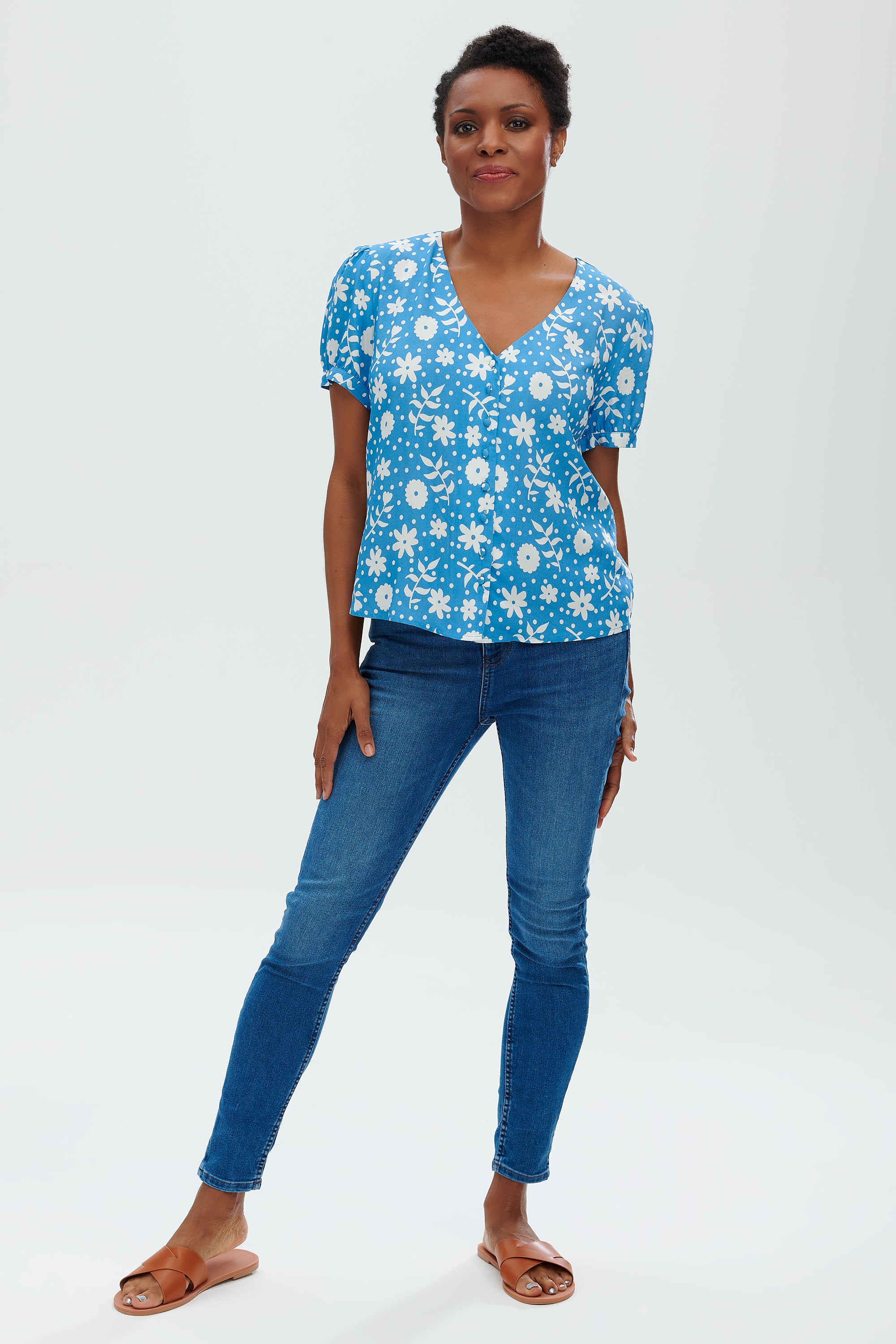 Viola Blouse | Vintage Block Floral (Blue)