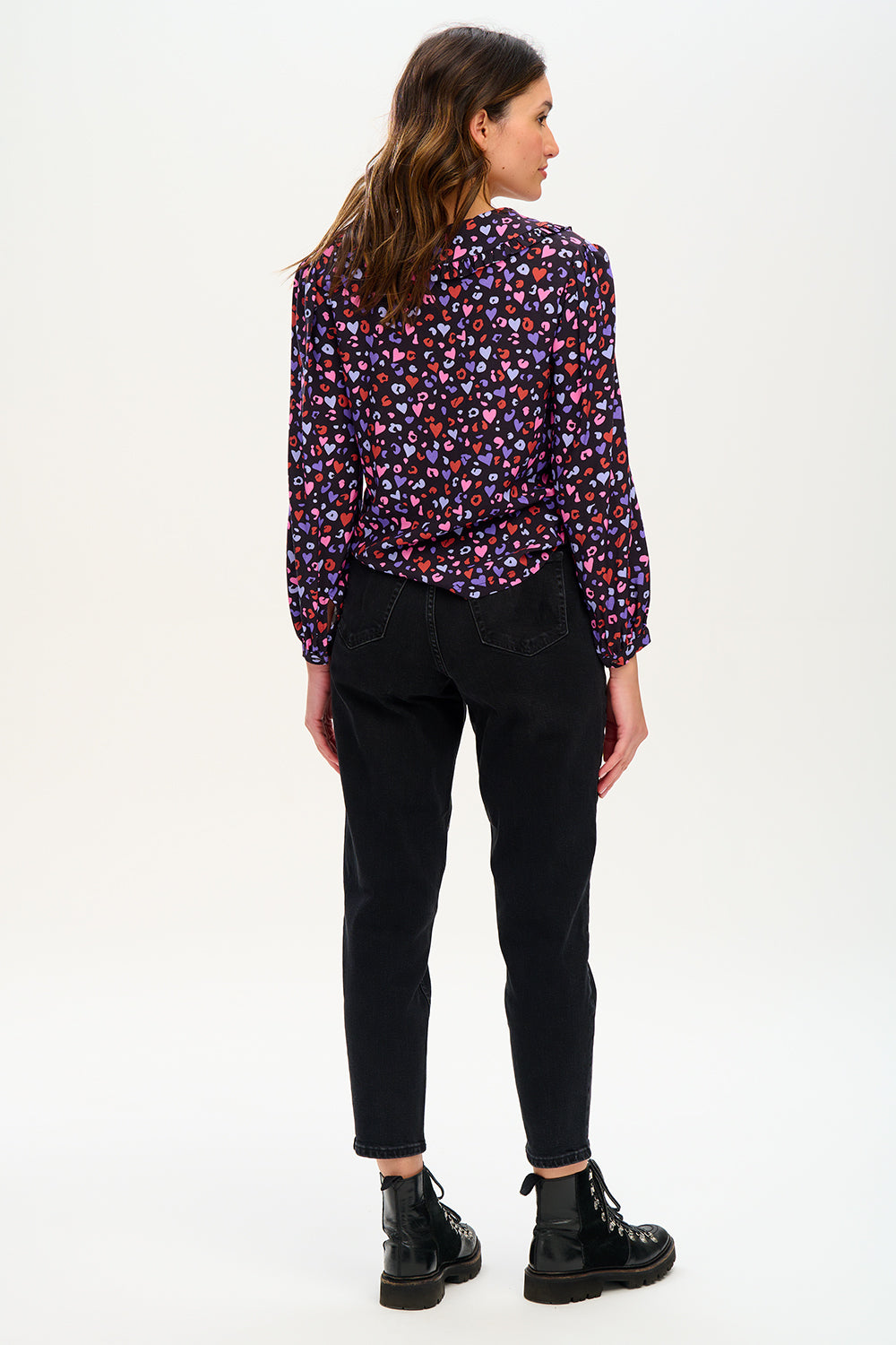 Henna Frill Blouse - Black/Multi Leopard Love