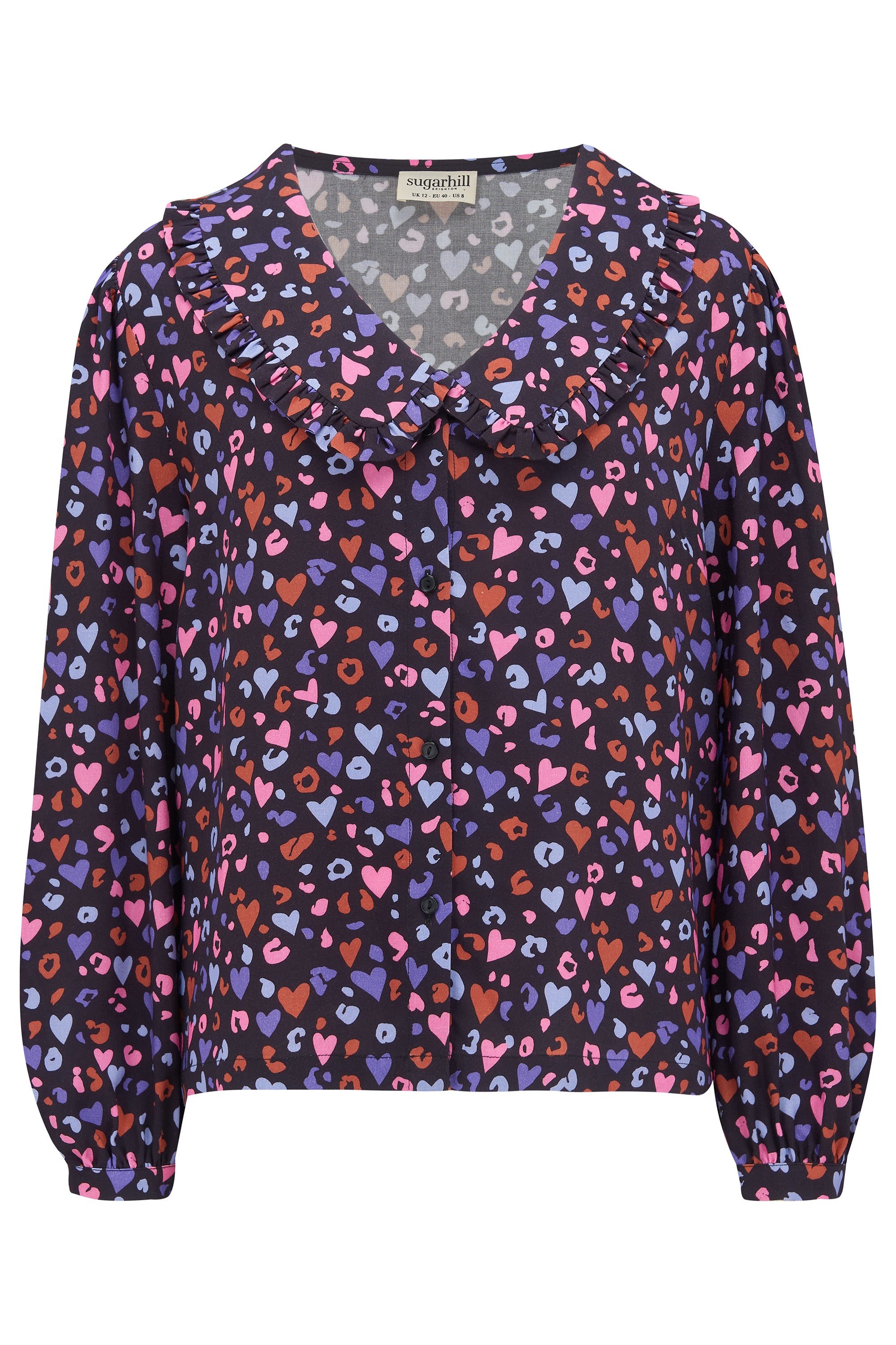 Henna Frill Blouse - Black/Multi Leopard Love