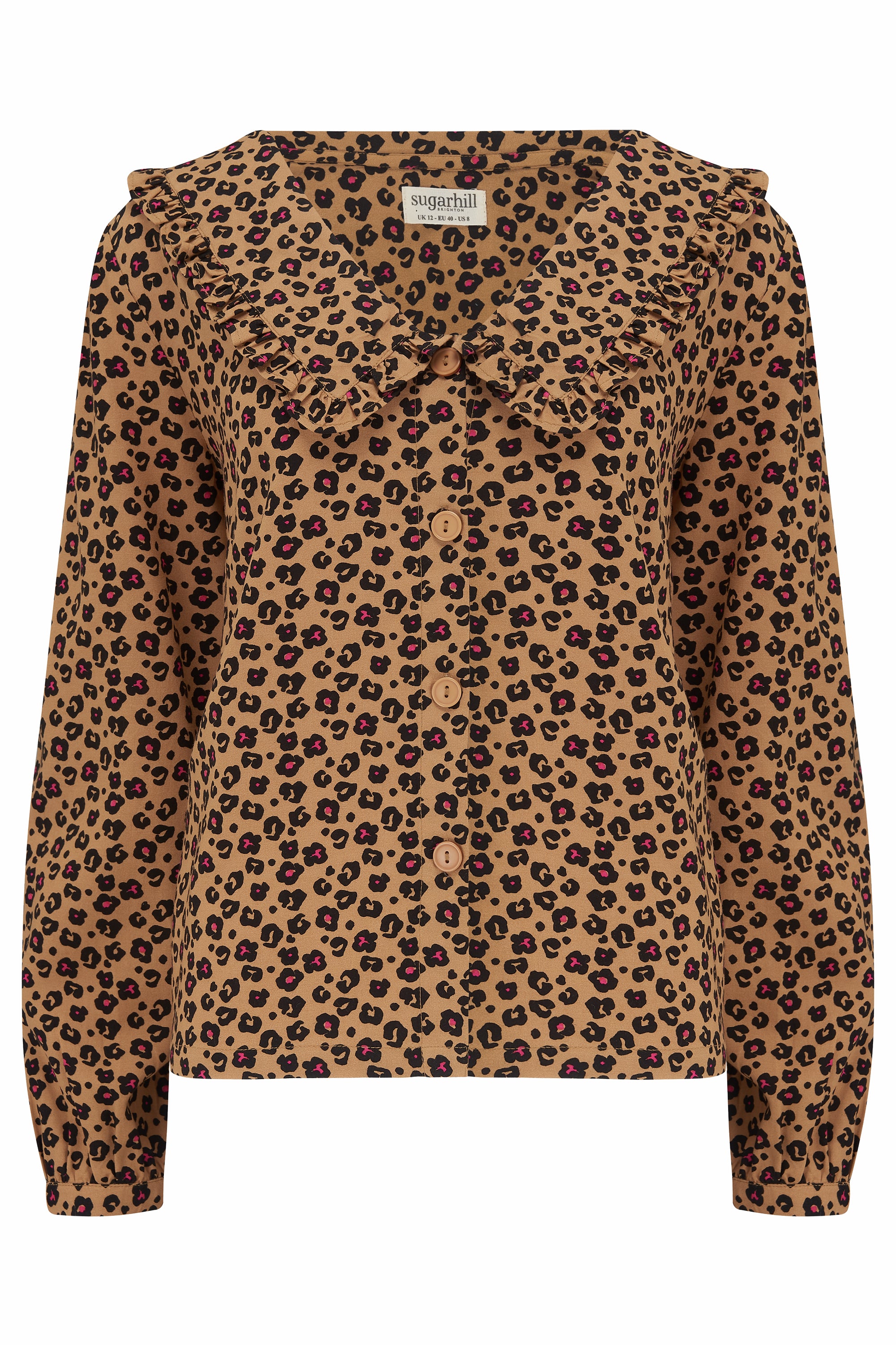 Henna Frill Blouse - Tan, Animal Floral