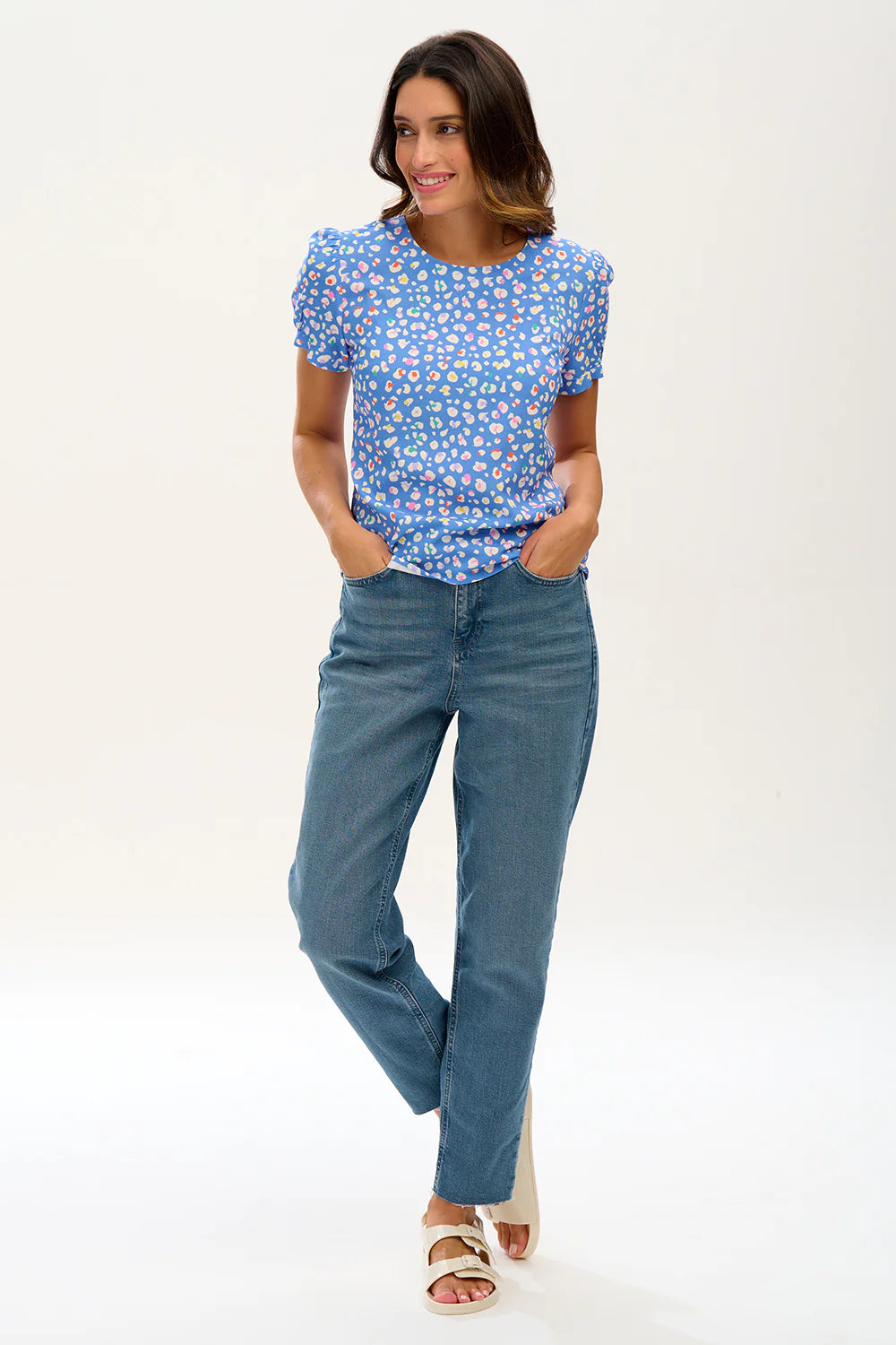 Lucinda Top - Blue, Rainbow Leopard