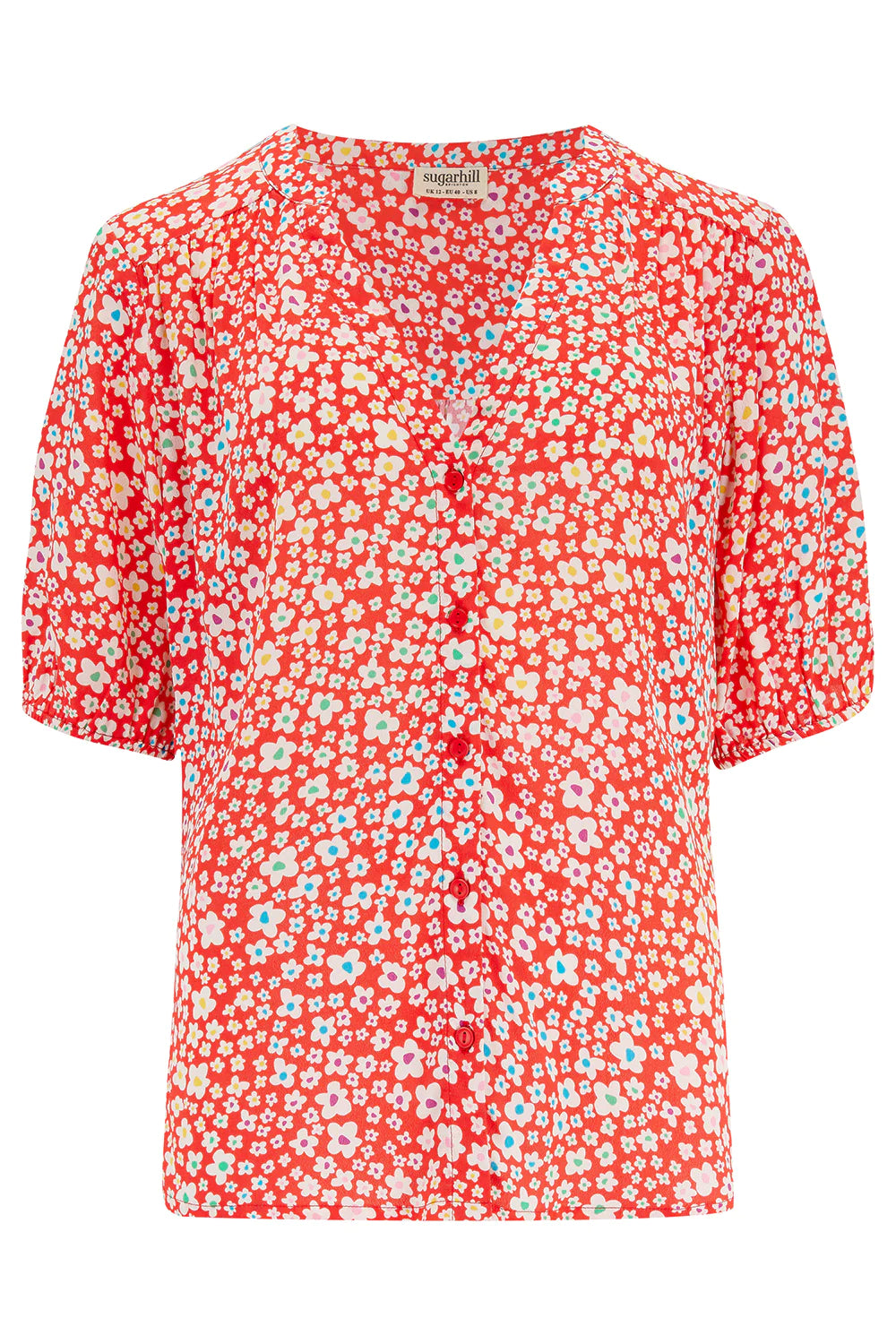 Connie Blouse - Red, Rainbow Daisies