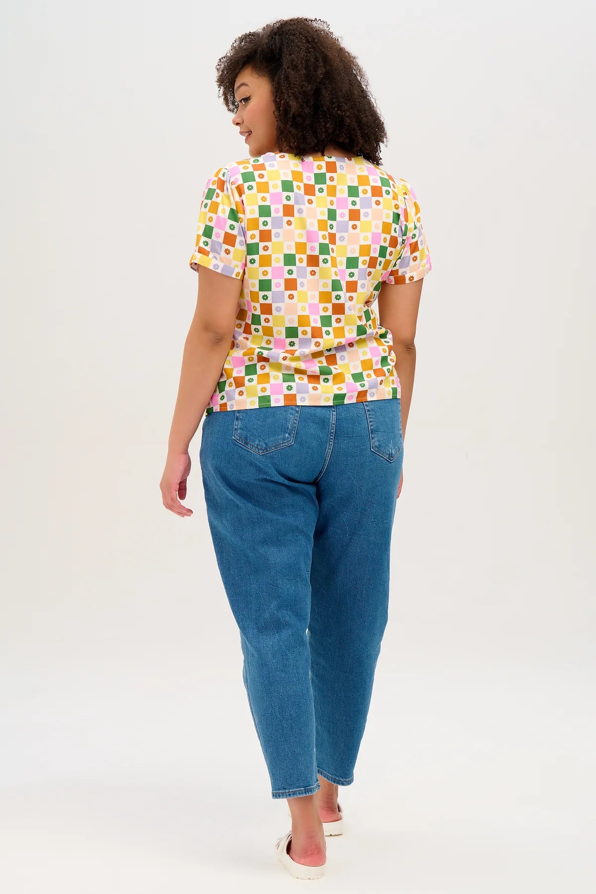 Viola Blouse - Multi, Floral Checkerboard