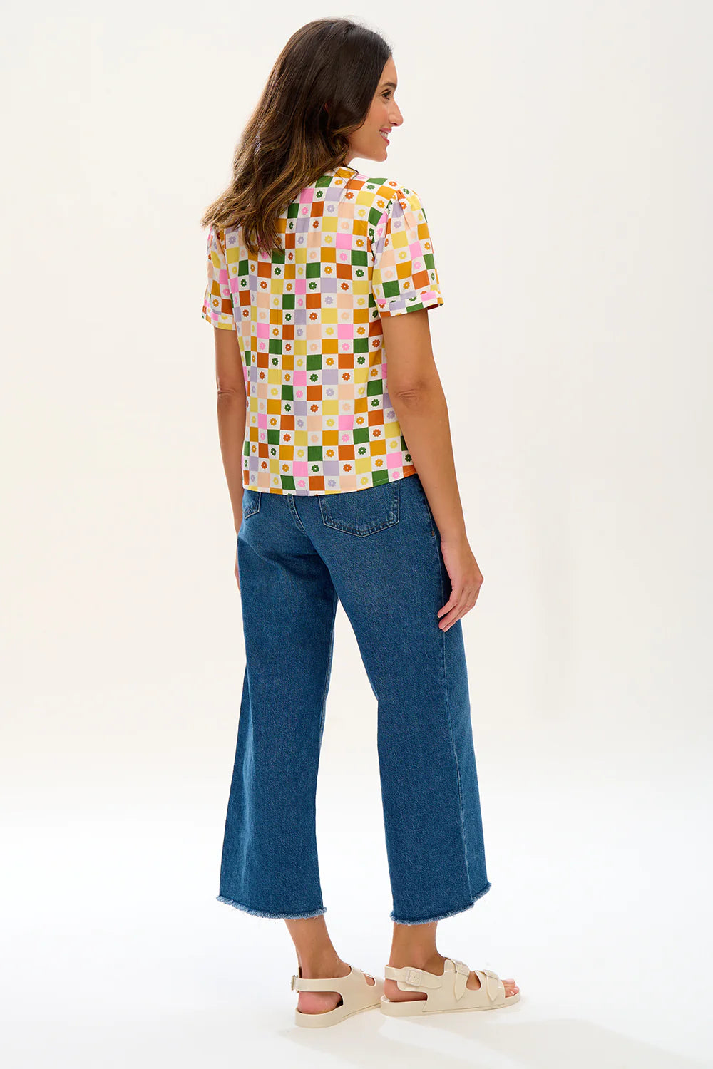 Viola Blouse - Multi, Floral Checkerboard