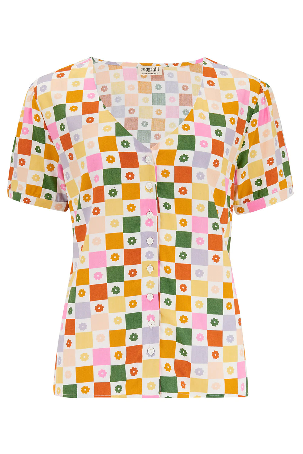 Viola Blouse - Multi, Floral Checkerboard