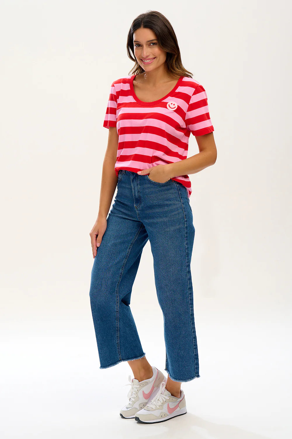 Sylvie Scoop Neck T-shirt - Pink/Red, Happy Stripes