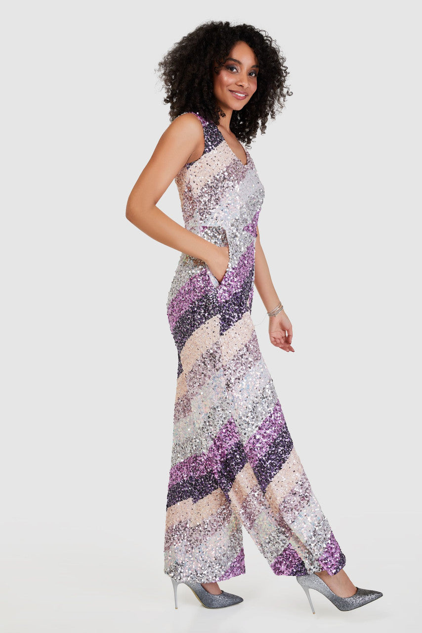 Sella Sequin V-Neck Jumpsuit (Blush)