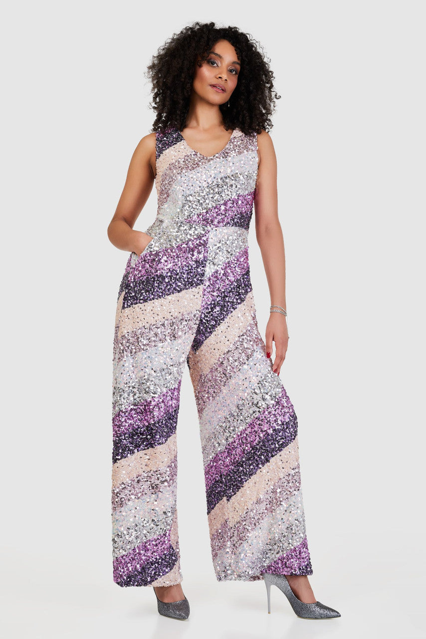 Sella Sequin V-Neck Jumpsuit (Blush)